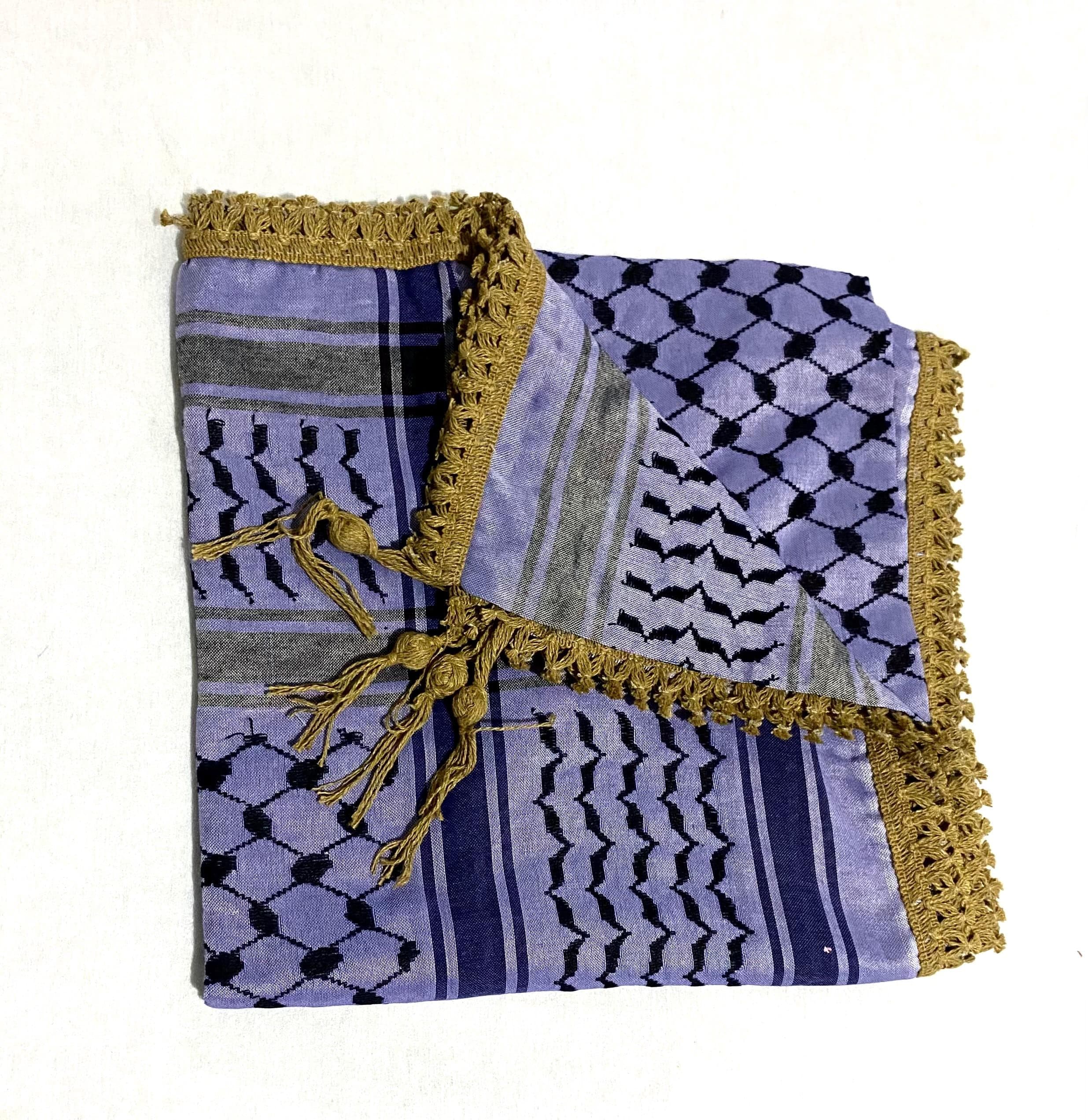 Purple Keffiyeh Scarf, Gold Tassels,Heritage Traditional Palestine Shawl, Sahara kuffiyah Desert Koffya Headwear, Unique Vintage Style 47"X4 - image 4