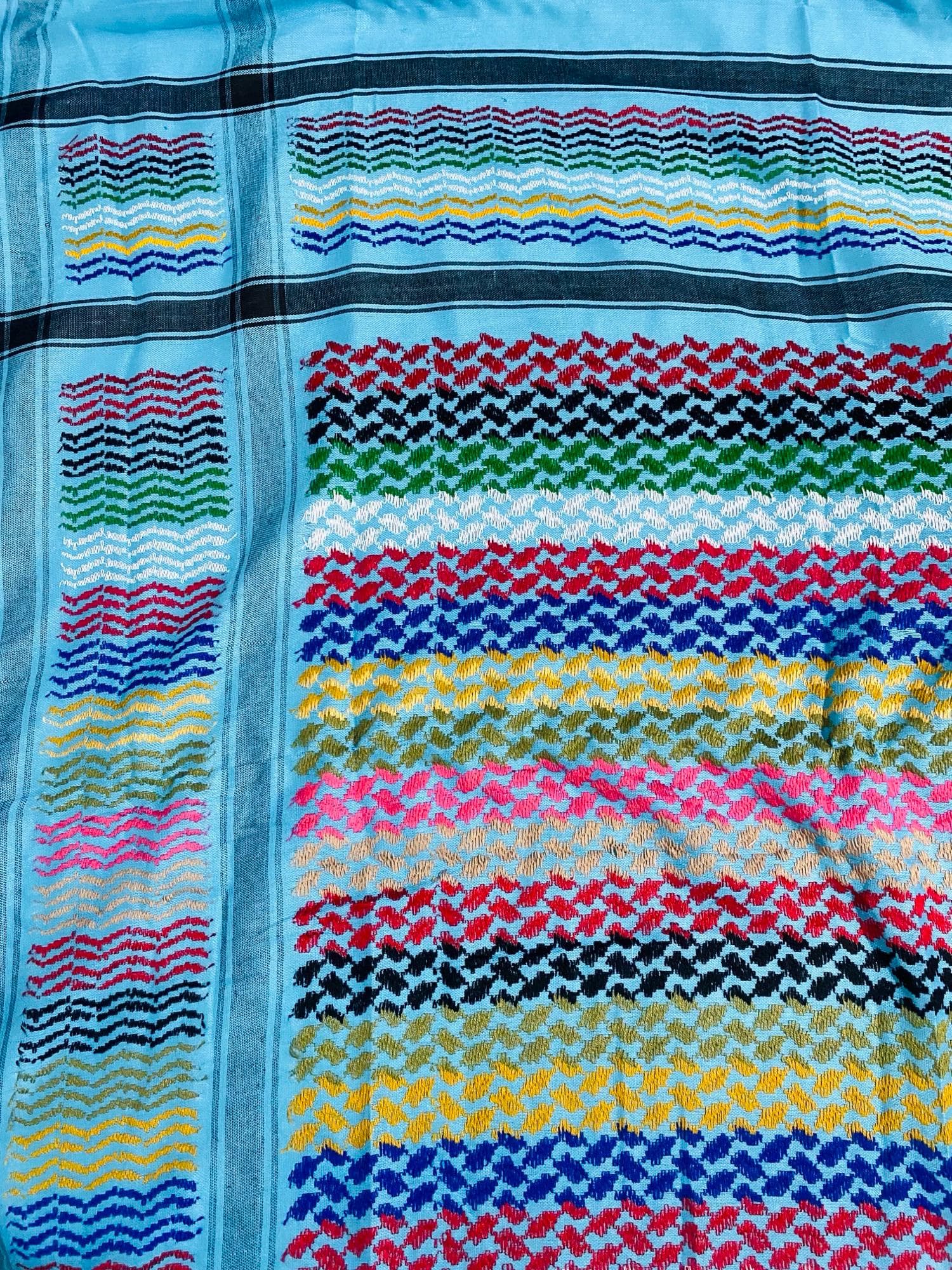 Blue Rainbow Keffiyeh Scarf, Traditional Palestine Shawl, Sahara Desert Bandana Headwear, Unique Vintage Style Size 47"X47" - image 4