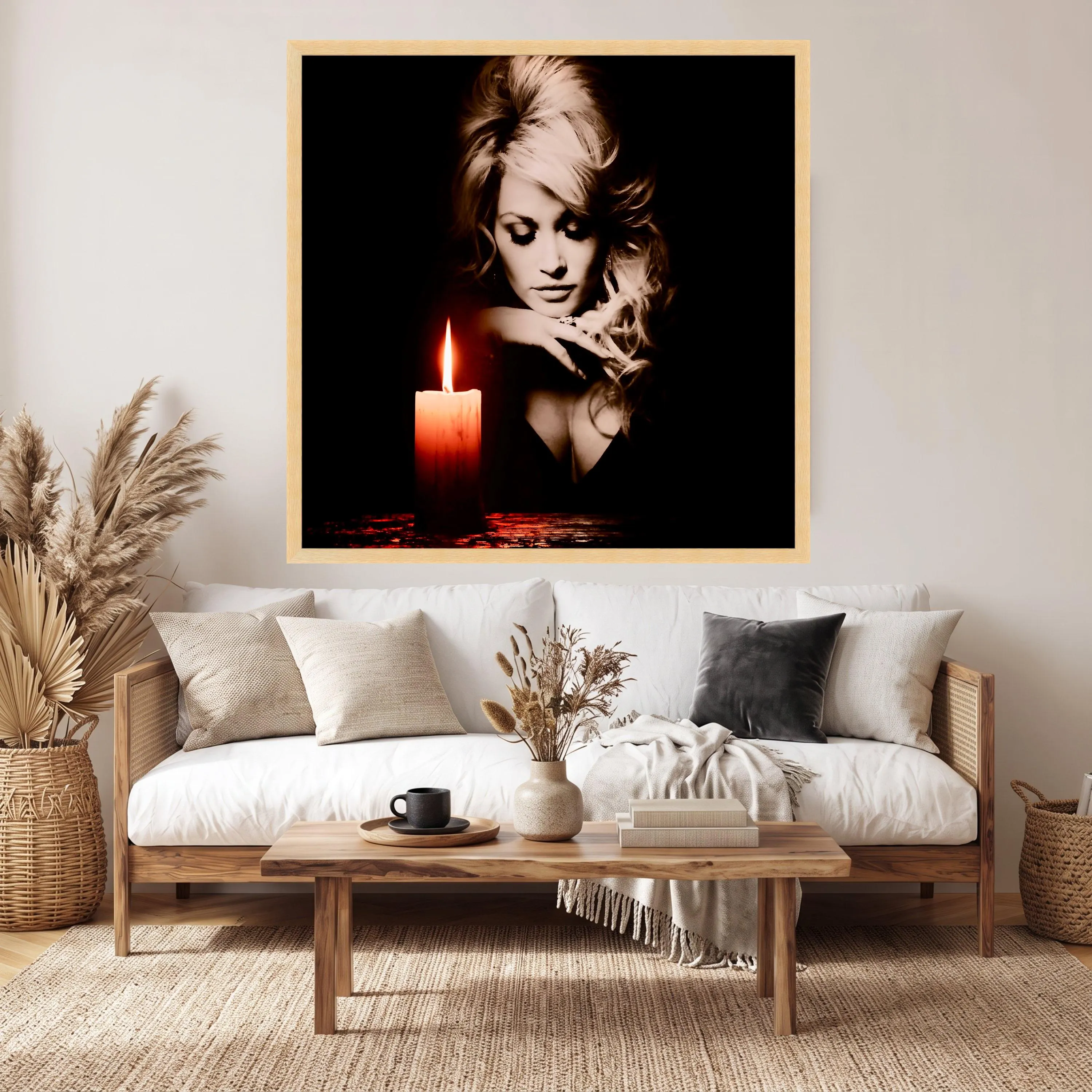 Dolly Parton Candlelight Portrait Canvas, Moody Black Background Wall Art - image 4