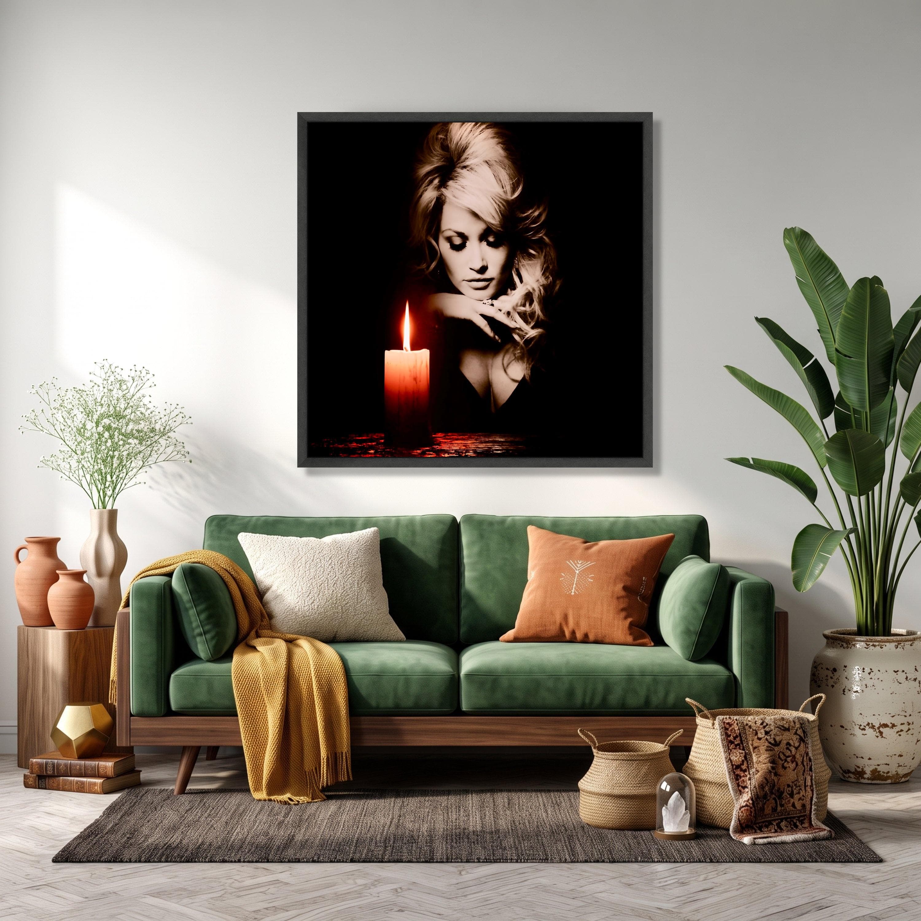 Dolly Parton Candlelight Portrait Canvas, Moody Black Background Wall Art - image 5