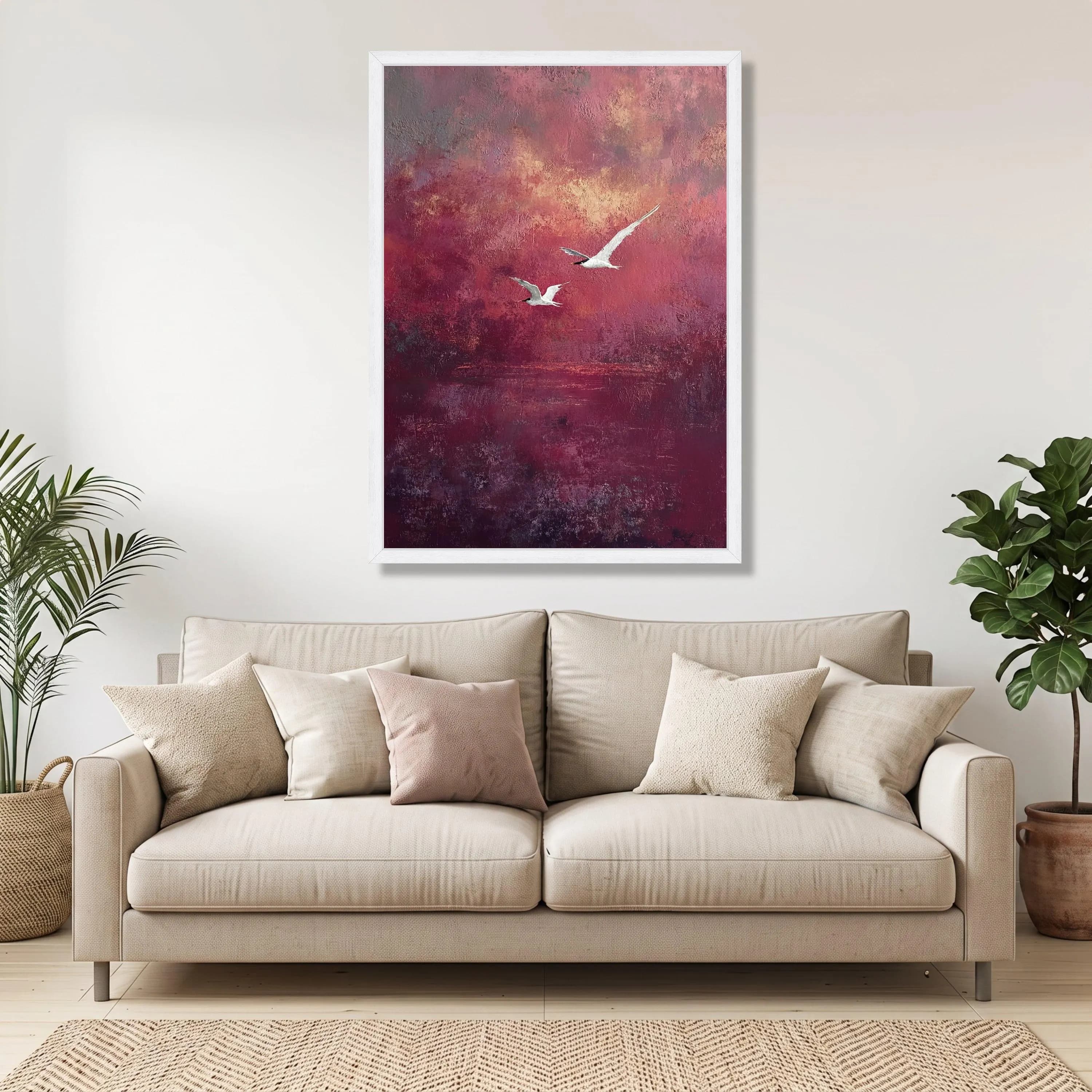 Abstract Sunset Birds Canvas, Red Clouds Nature Art, Ready to Hang Wall Decor - image 4