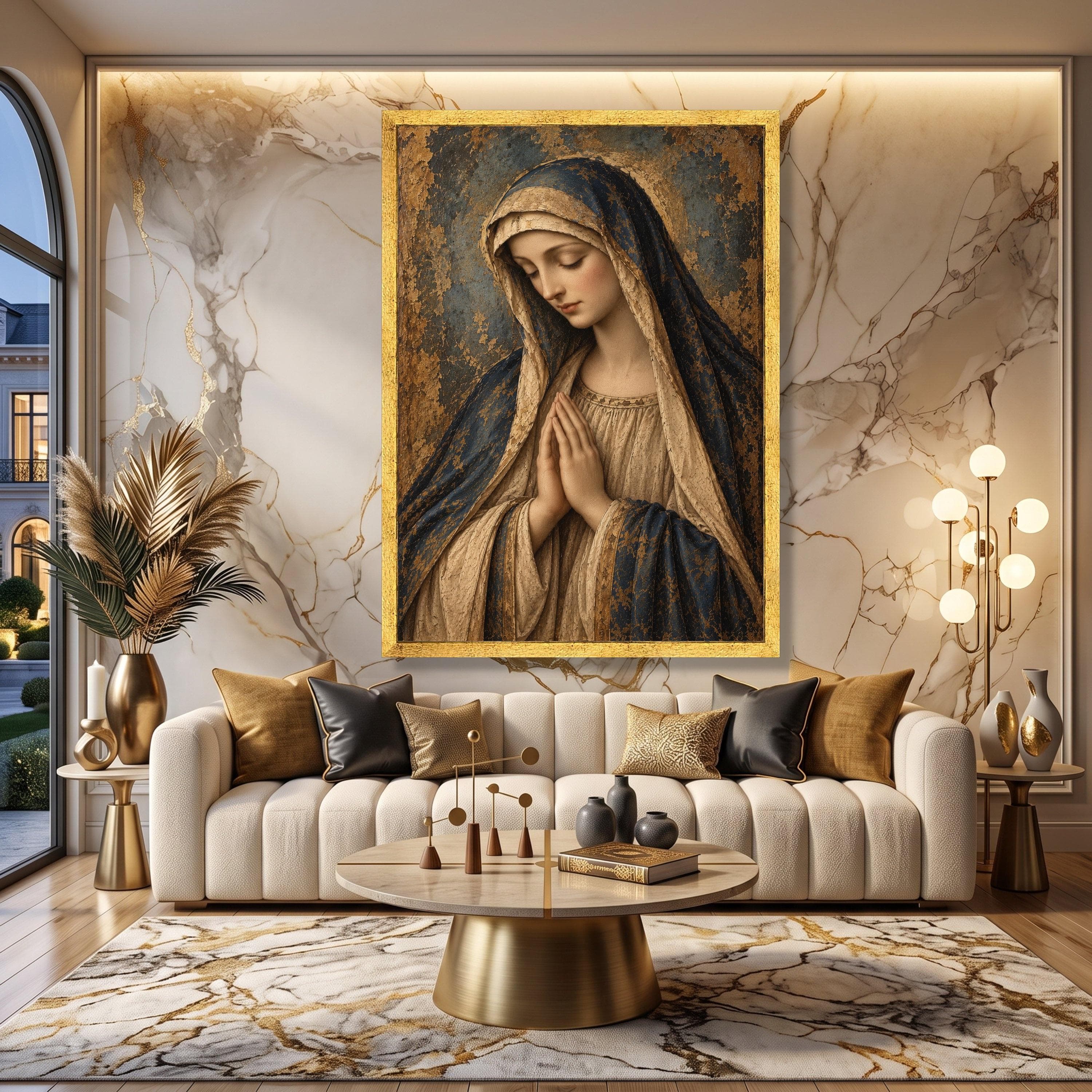 Serene Praying Woman Canvas Art, Religious Wall Decor, Classic Virgin Mary Painting (Ready to Hang) - image 5