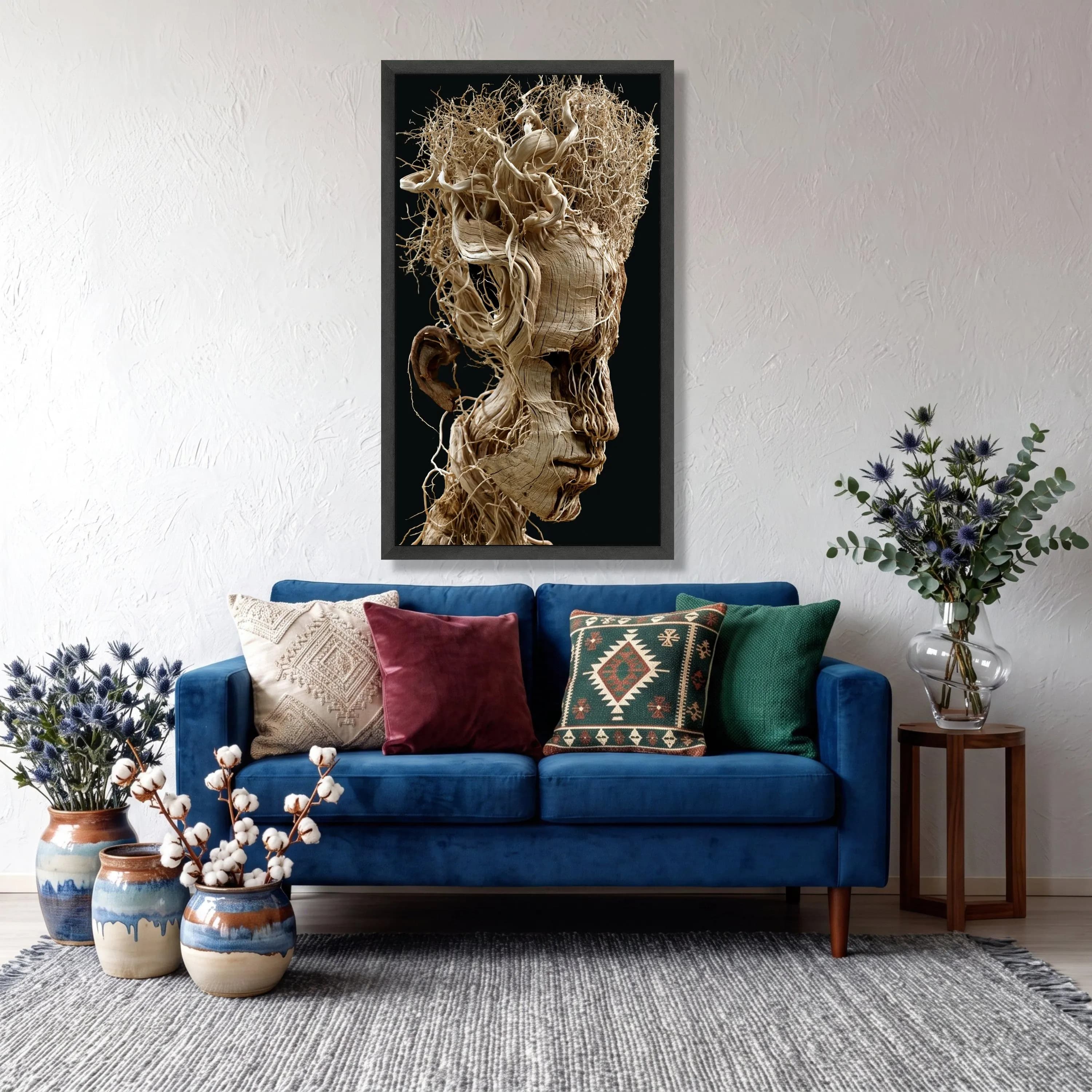Abstract Human Head Canvas, Natural Wood Roots Art, Organic Wall Sculpture Print, Modern Home, Surreal Nature - image 4