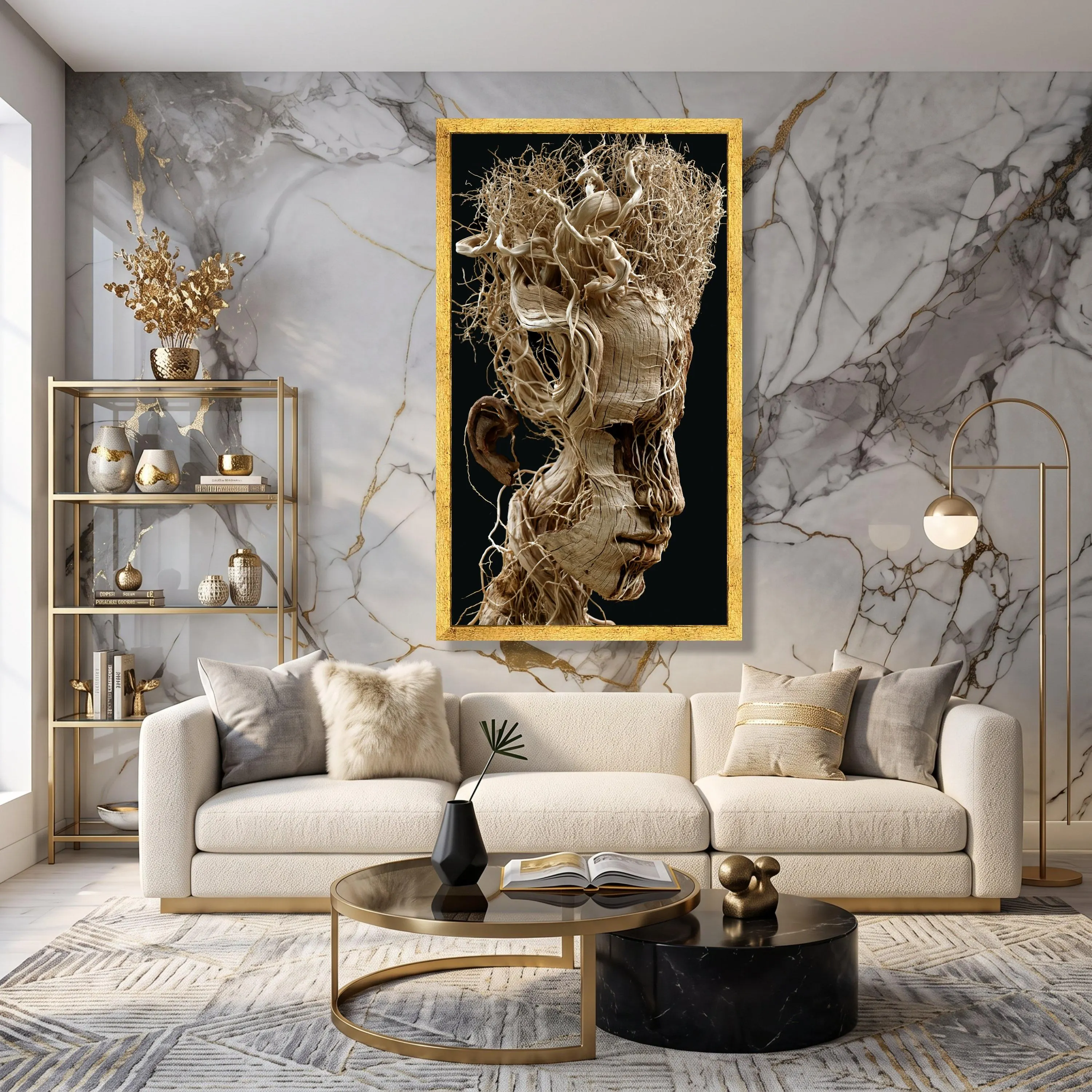 Abstract Human Head Canvas, Natural Wood Roots Art, Organic Wall Sculpture Print, Modern Home, Surreal Nature - image 5