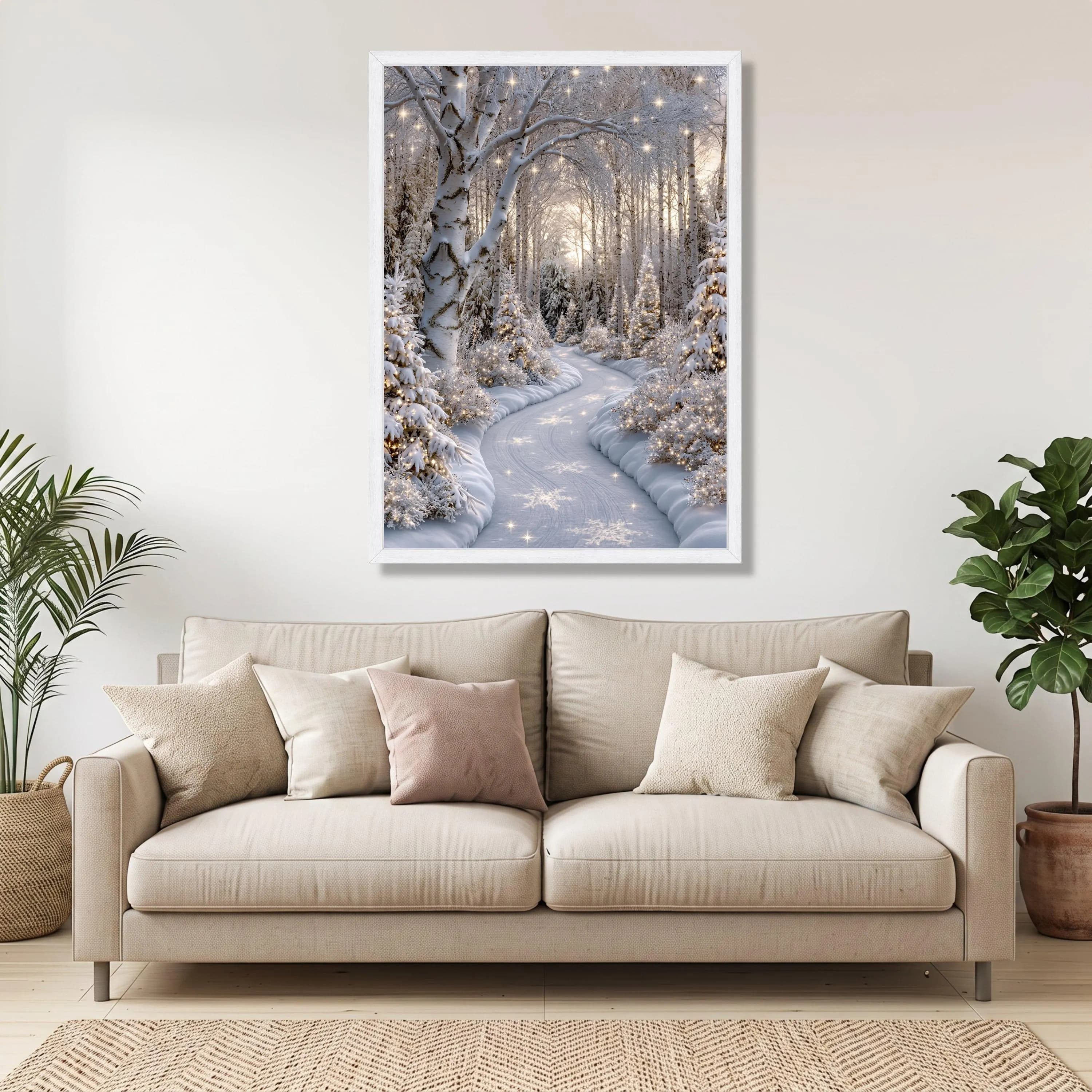 Winter Wonderland Canvas, Snowy Birch Forest Pathway, Festive Holiday Wall Art - image 4