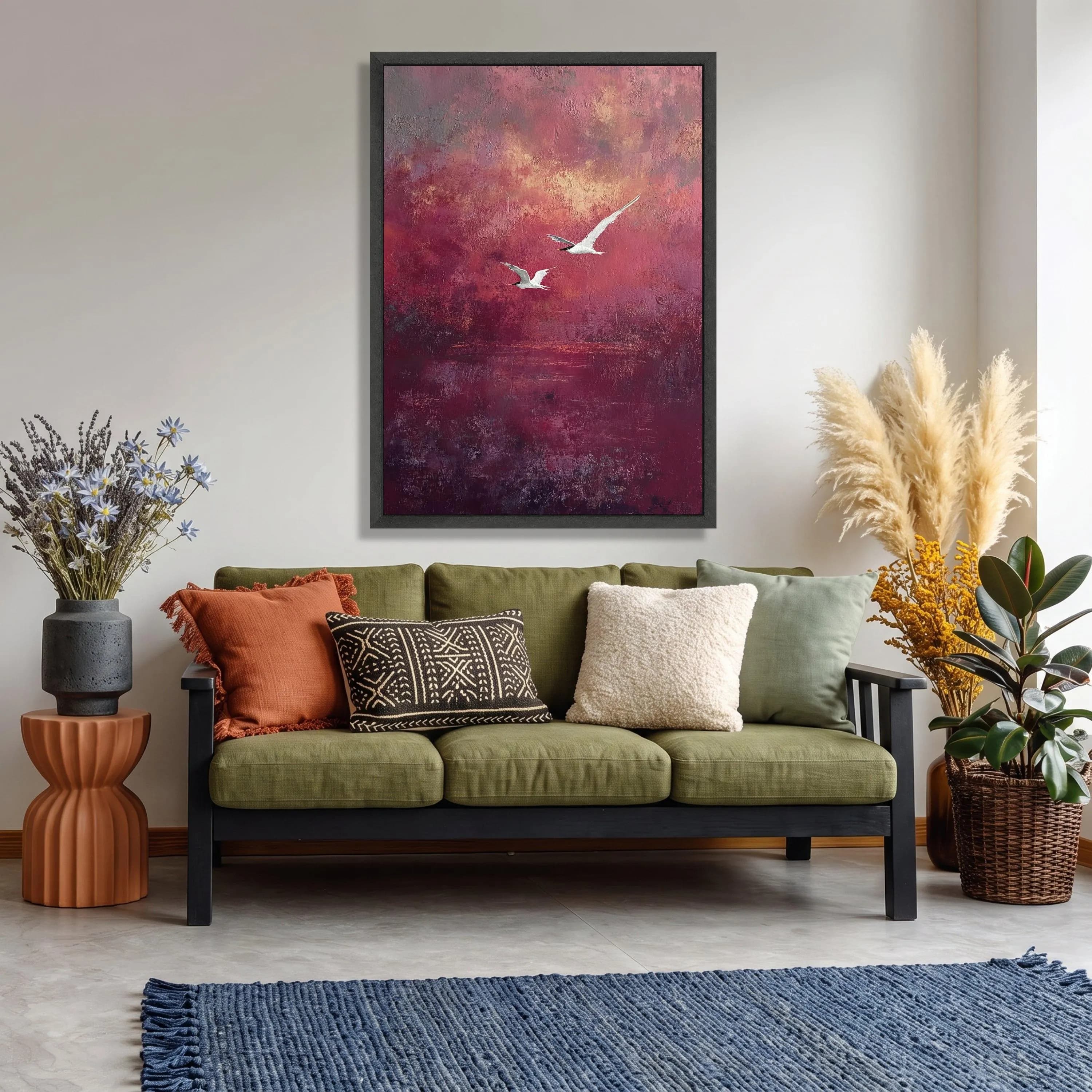 Abstract Sunset Birds Canvas, Red Clouds Nature Art, Ready to Hang Wall Decor - image 3