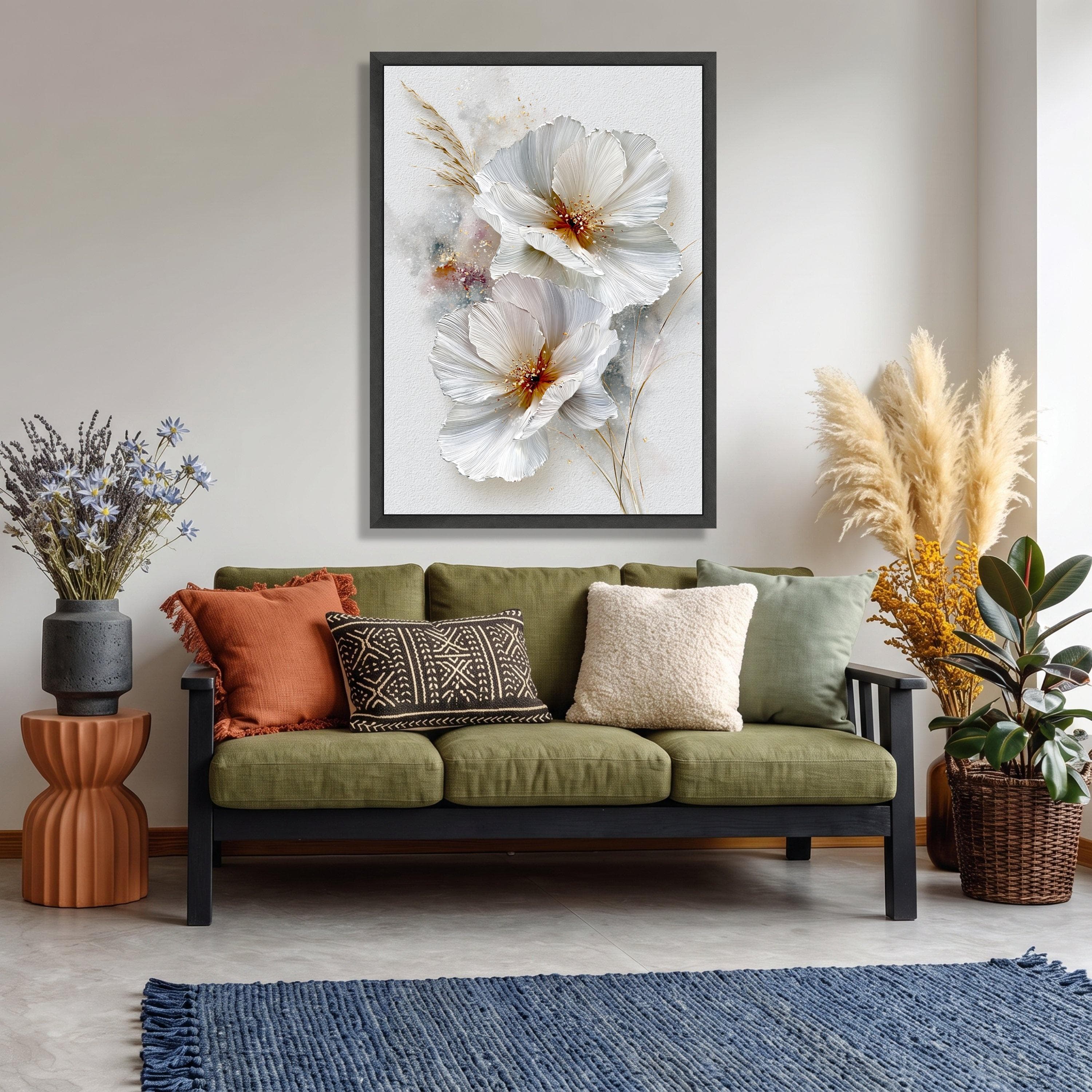 Large White Floral Canvas Art, Modern Botanical Print, Ready to Hang (Large Bloom) - image 3