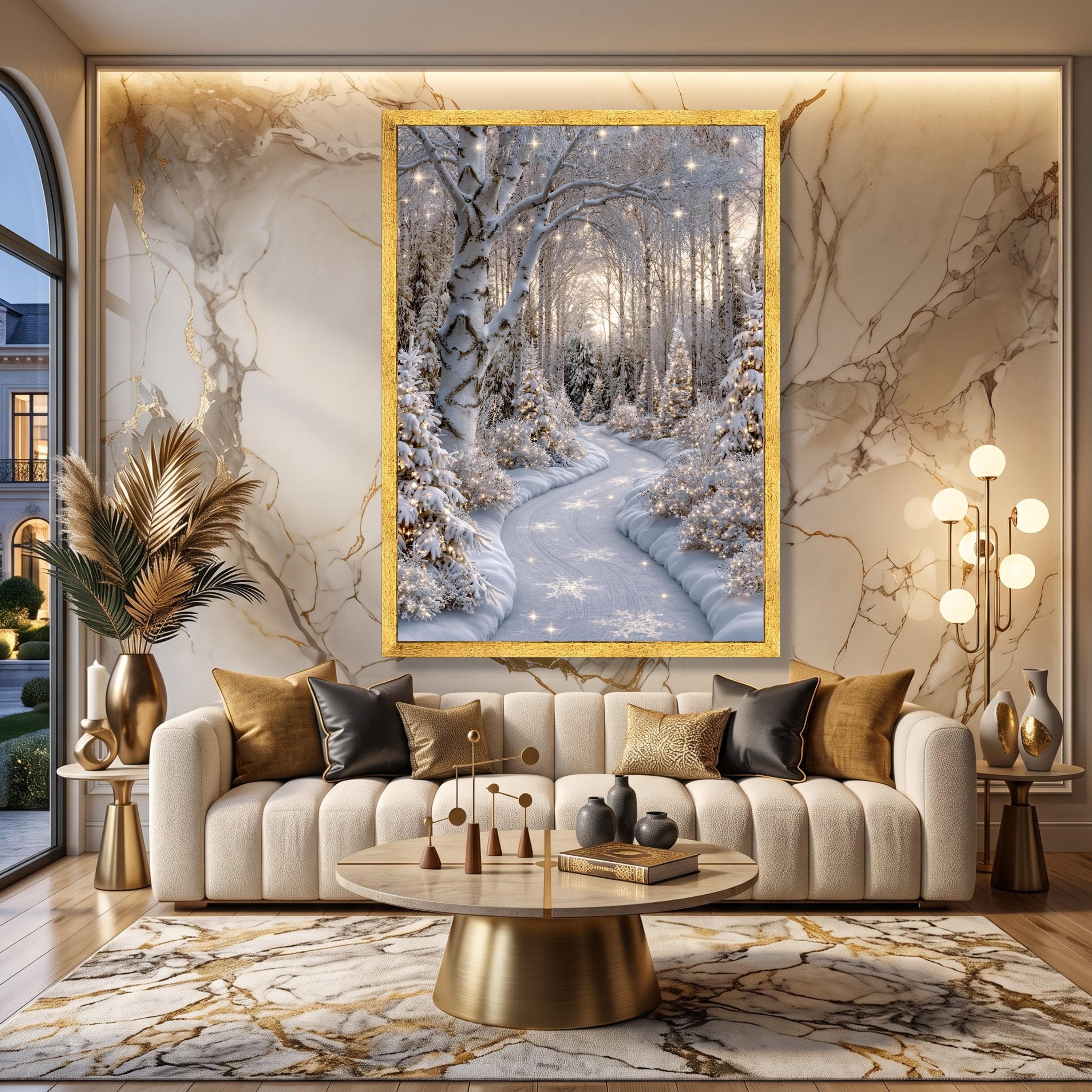 Winter Wonderland Canvas, Snowy Birch Forest Pathway, Festive Holiday Wall Art - image 5