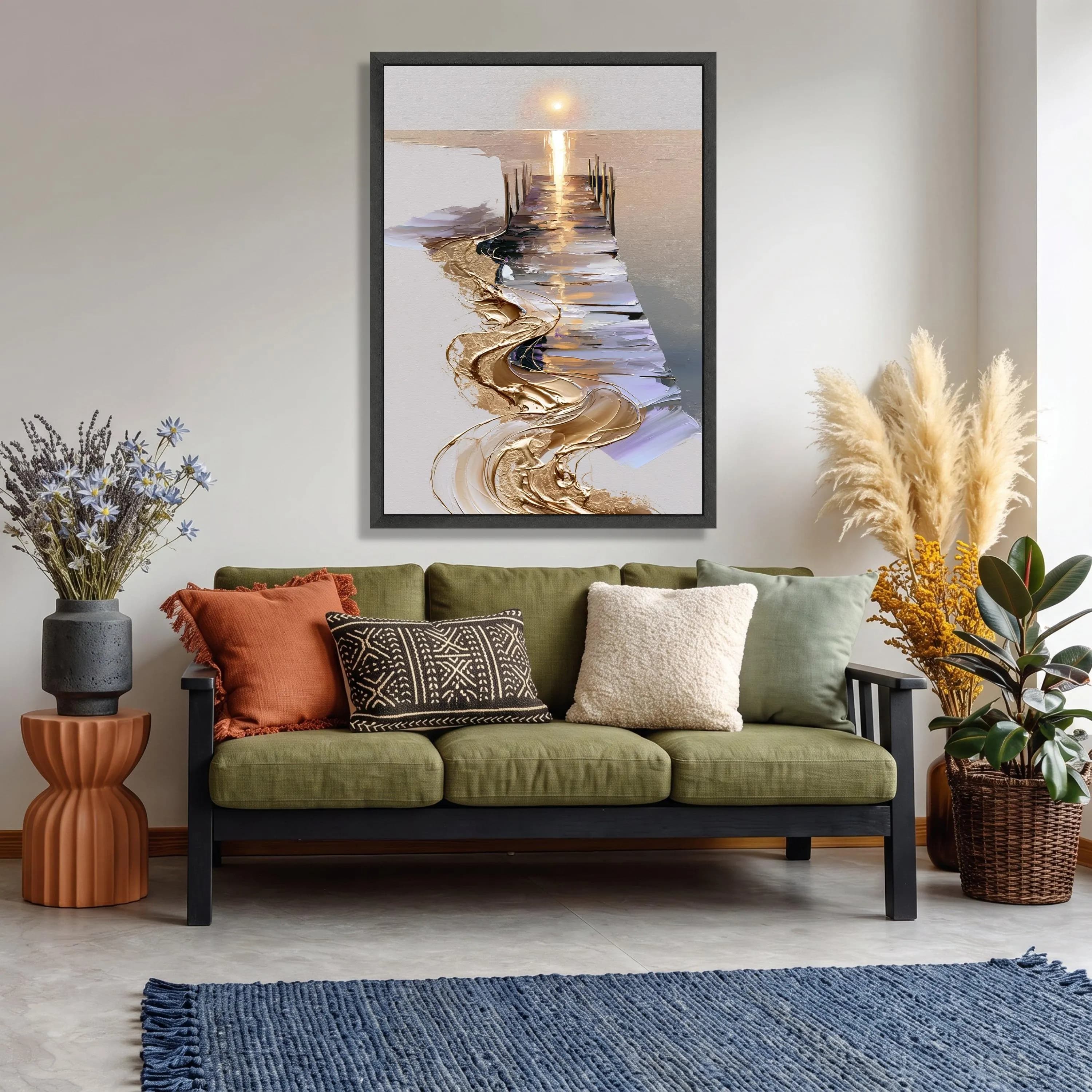 Tranquil Sunset Pier Canvas, Golden Light Reflection, Abstract Seaside Wall Art (Ready to Hang) - image 3