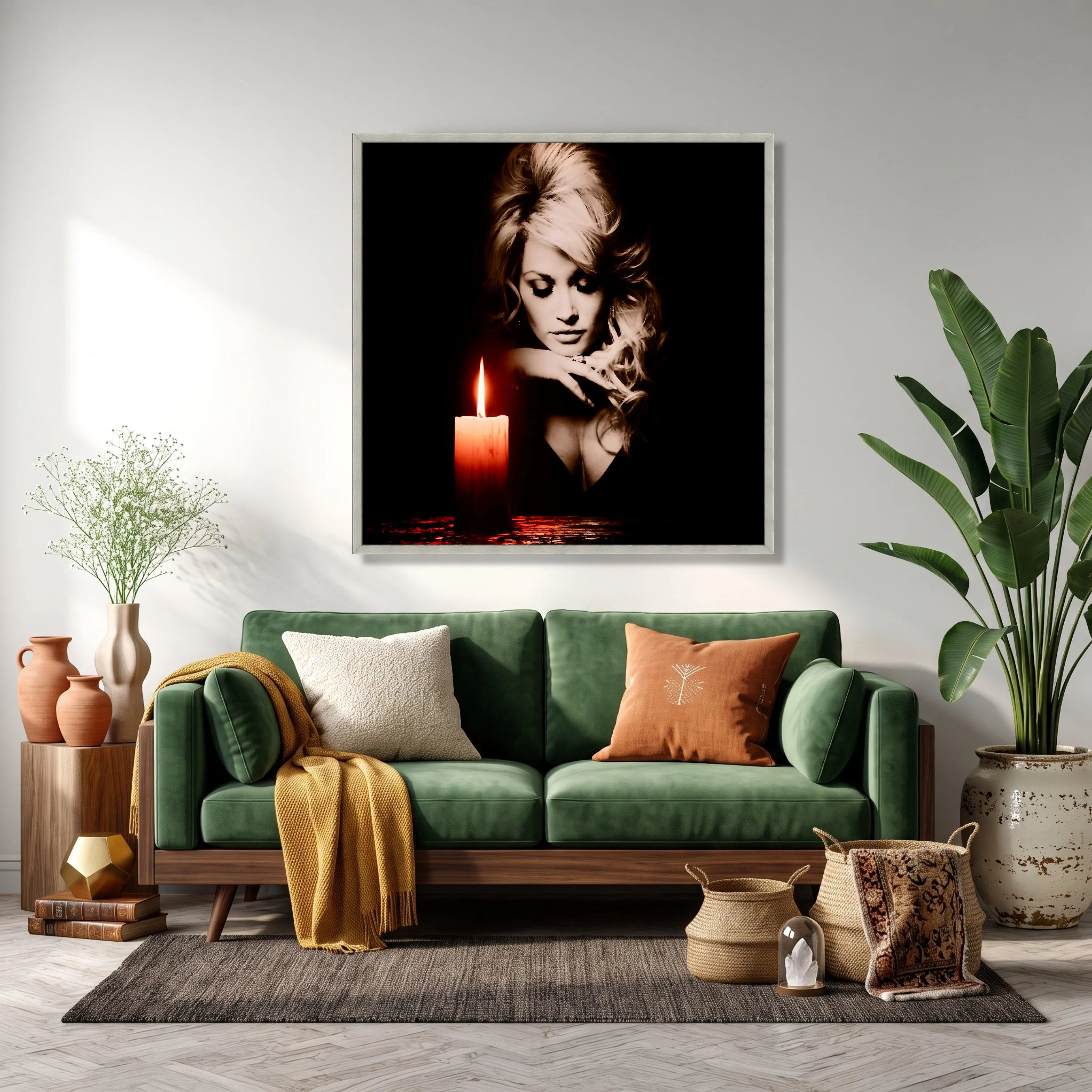 Dolly Parton Candlelight Portrait Canvas, Moody Black Background Wall Art - image 3