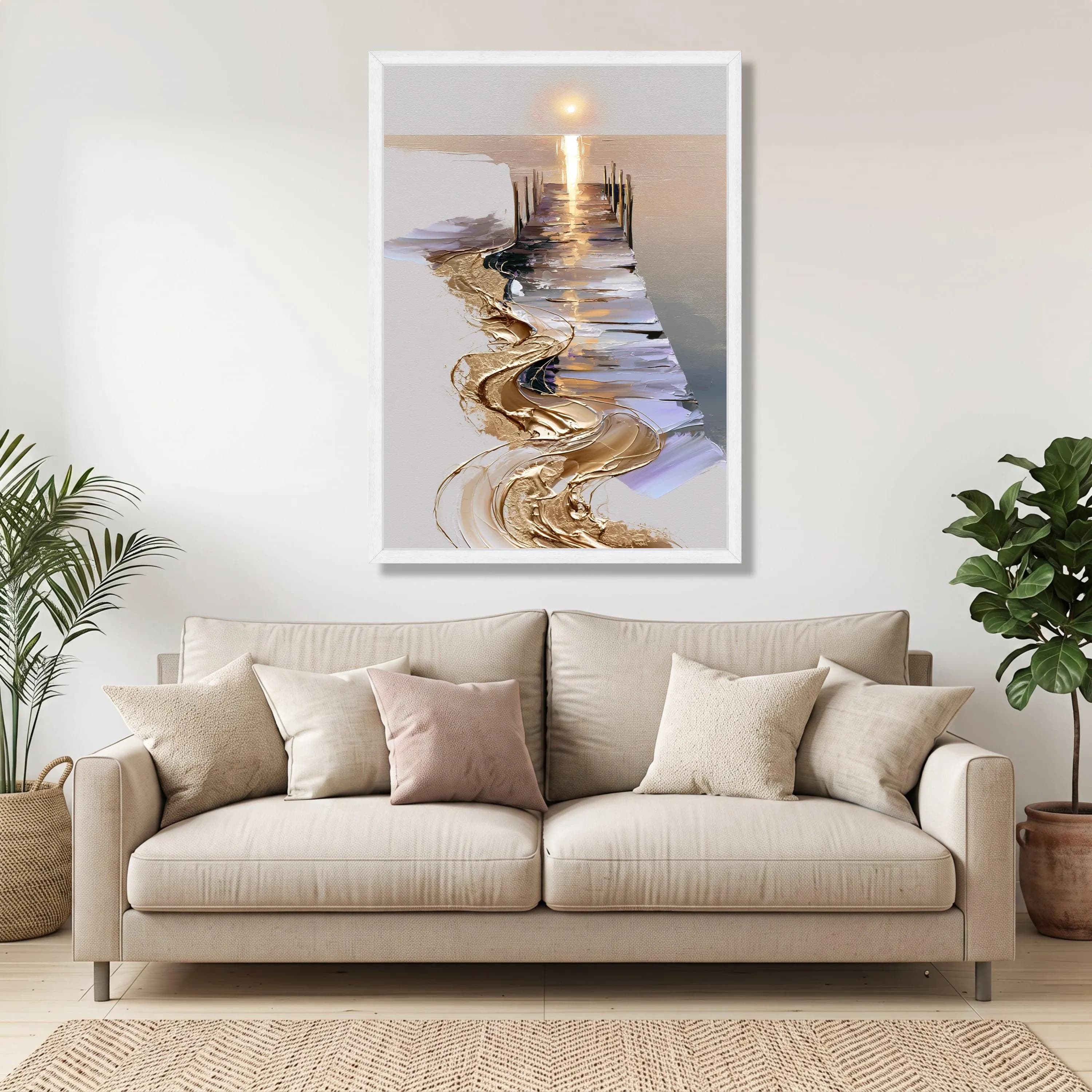 Tranquil Sunset Pier Canvas, Golden Light Reflection, Abstract Seaside Wall Art (Ready to Hang) - image 4