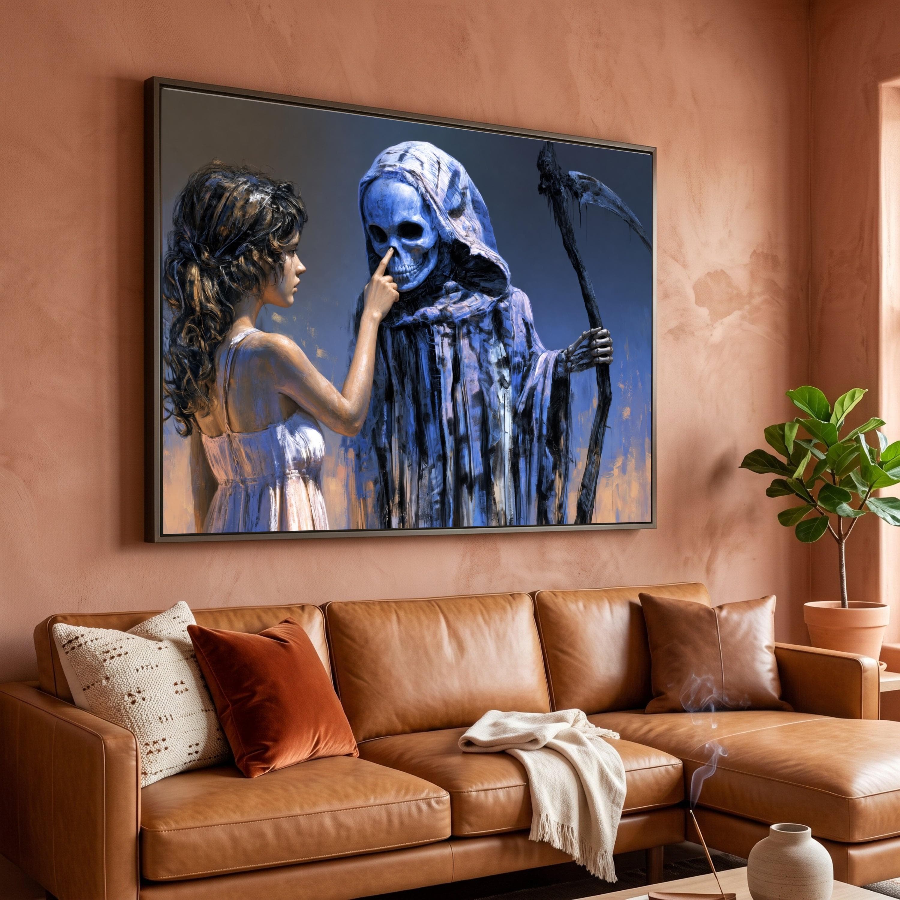 Grim Reaper Girl Canvas, Surreal Gothic Wall Art, Fantasy Illustration