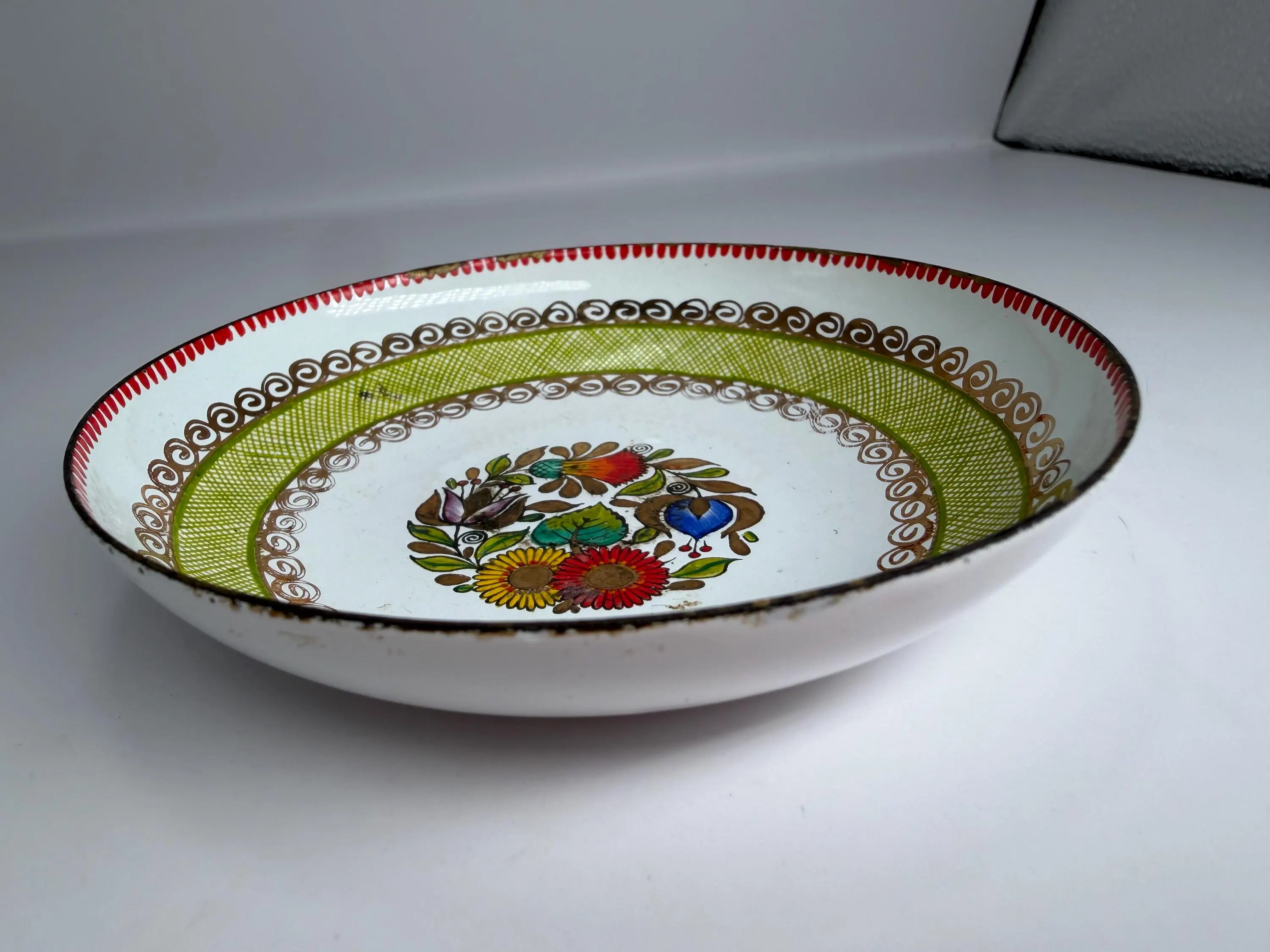 Vintage Austrian Hand Painted Enamel Bowl – Folk Floral Trinket Dish - image 5