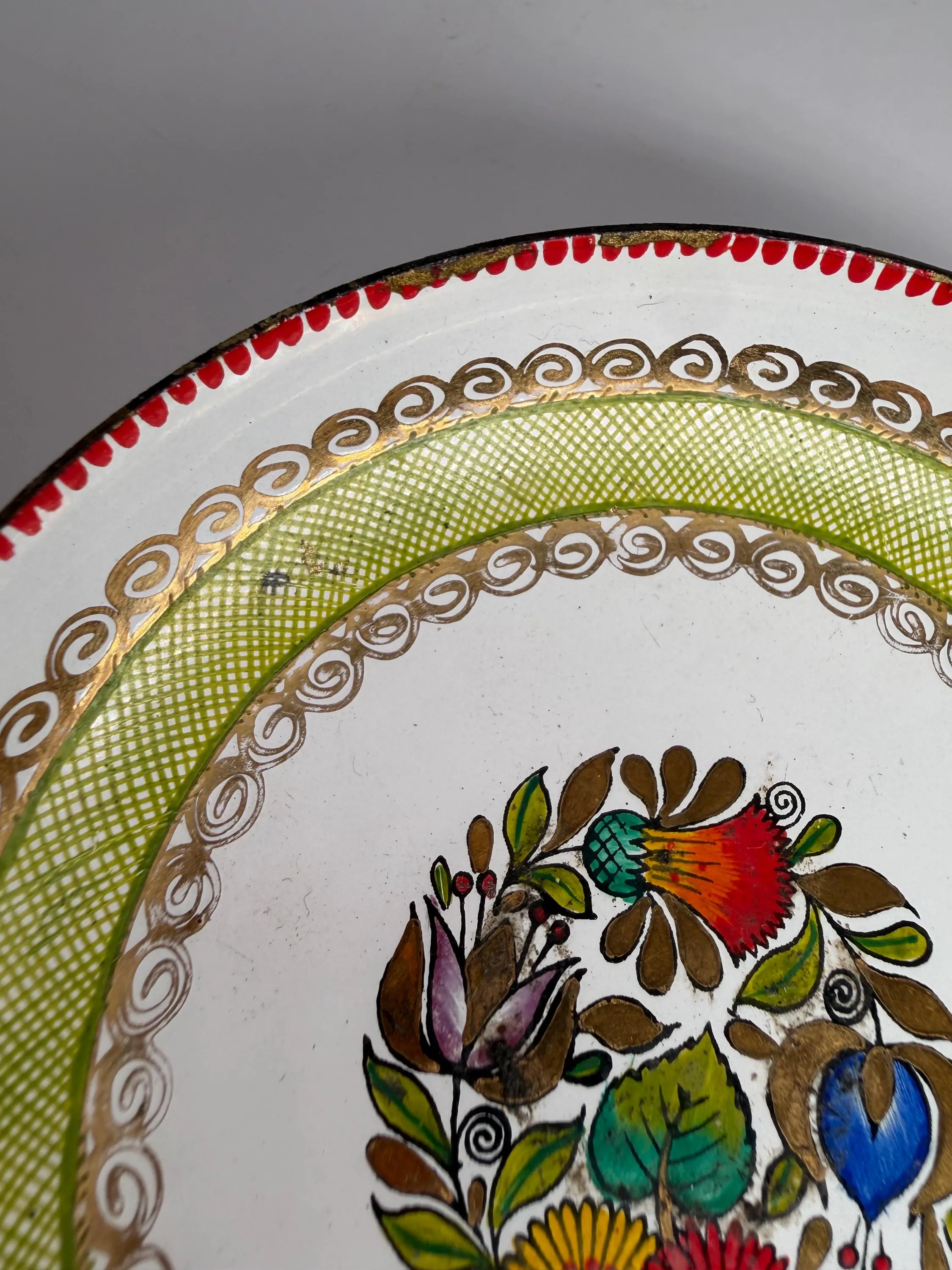 Vintage Austrian Hand Painted Enamel Bowl – Folk Floral Trinket Dish - image 4