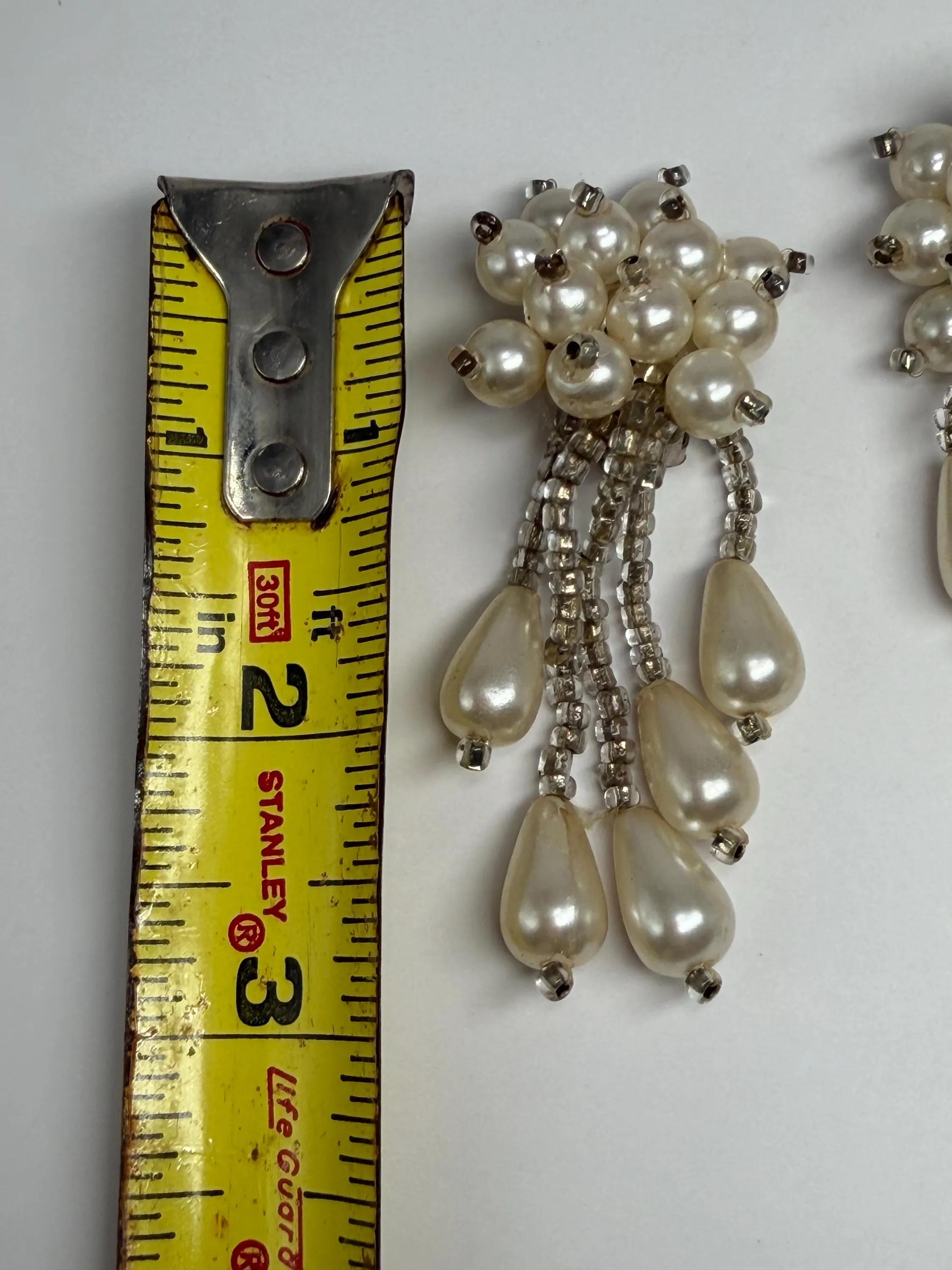 1980s Faux Pearl Cluster Fringe Clip-On Earrings – Chandelier Teardrop Drops, Bridal Style - image 3