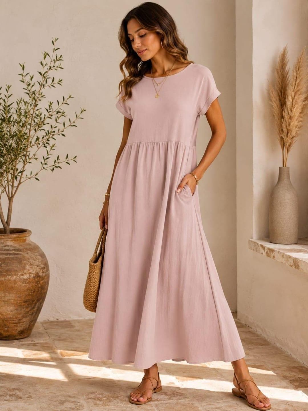 Womens Cap Sleeve Maxi Dress, Tiered Swing Summer Sundress, Casual Boho A-Line Pockets - image 4