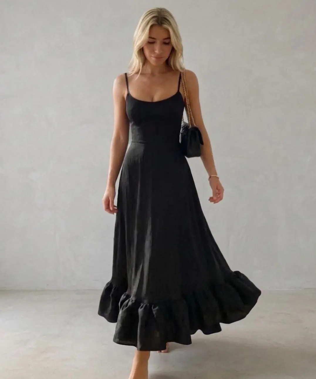 Ruffle Hem Midi Dress, Spaghetti Strap A-Line, Rosette Tulle Cocktail Dress, Elegant Wedding Guest - image 3