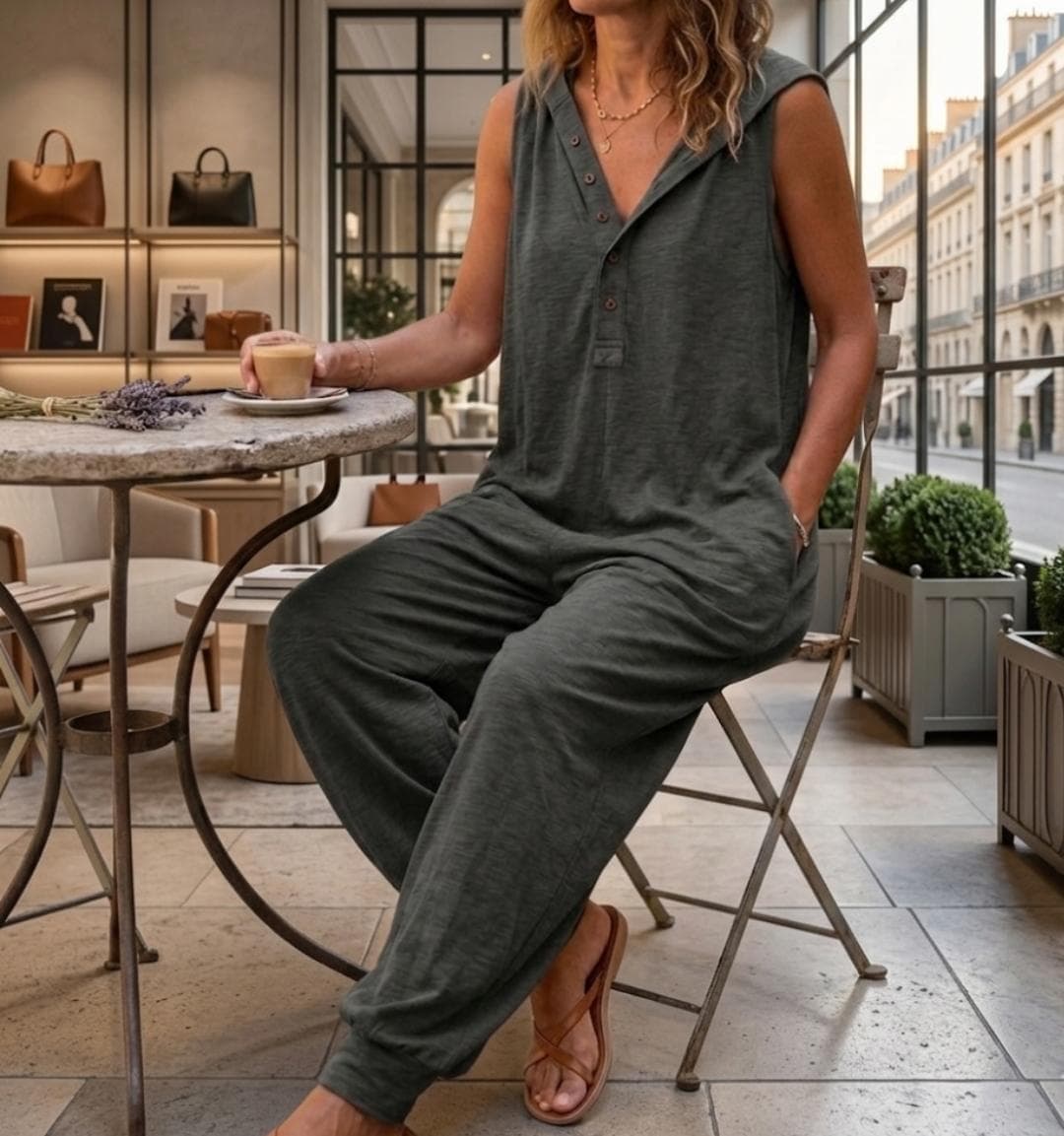 Sleeveless Hooded Romper, Wide Leg Harem Jumpsuit, Boho Button Front Overalls - image 4