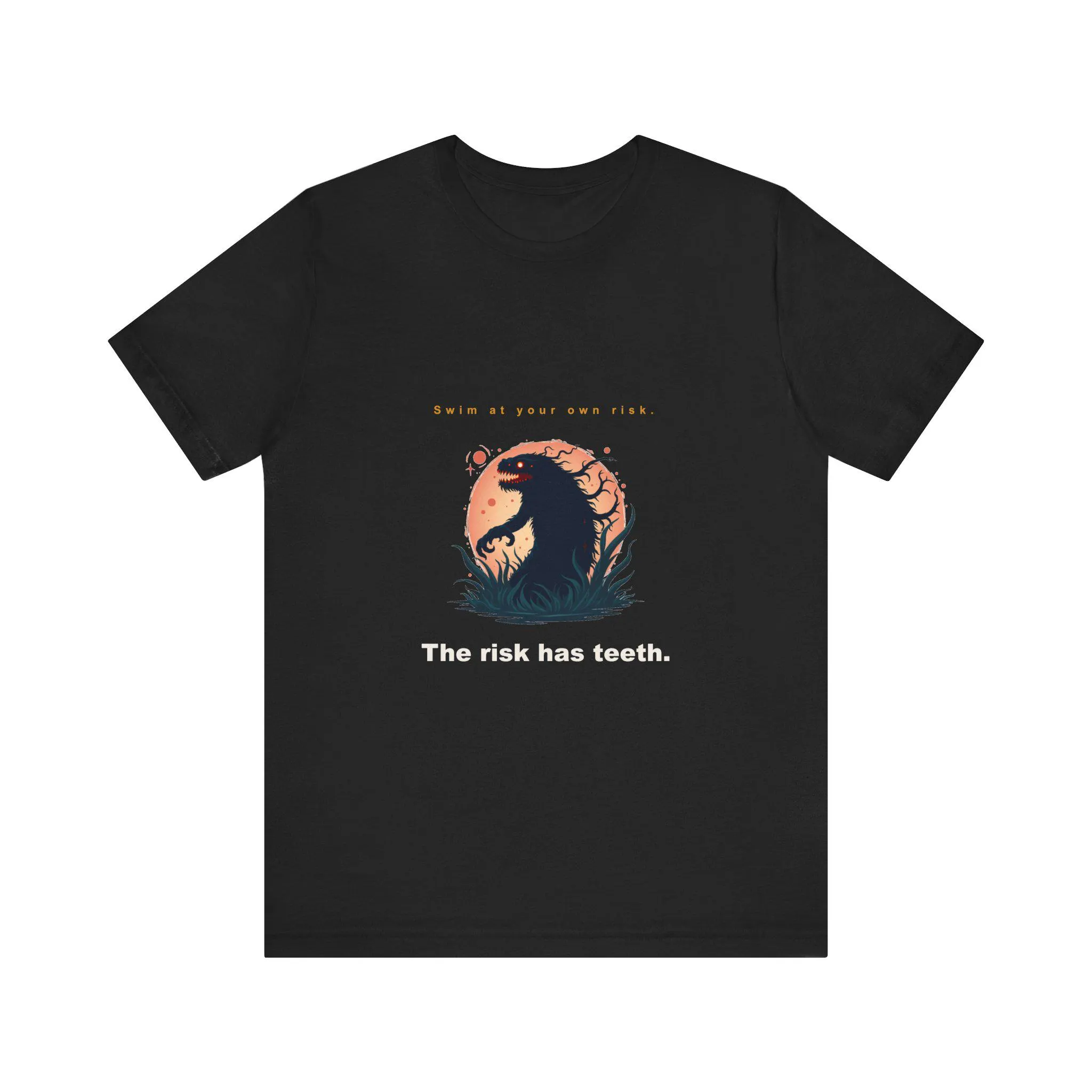 Swim at Your Own Risk The Risk Has Teeth | Coastal Horror T-Shirt Funny Gift Top