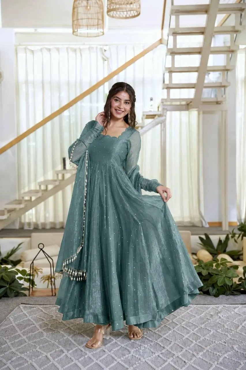 Teal Anarkali Dress with Dupatta, Indian Anarkali Suit, Pakistani Dress, Festive Wear, Wedding Guest Outfit - image 3