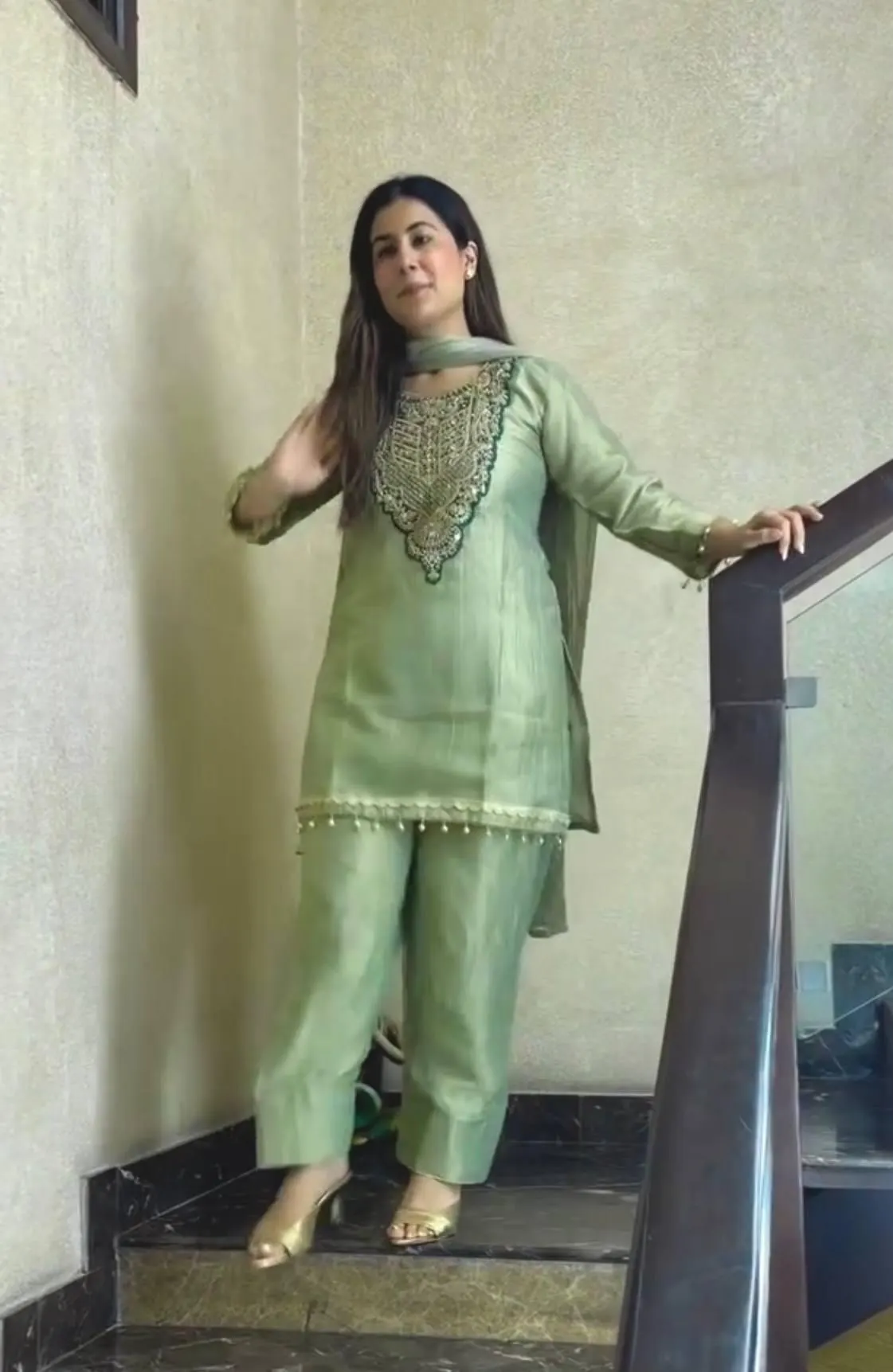 Sage Green Pakistani Suit, Embroidered 3 Piece Salwar Kameez, Mint Green Indian Outfit with Dupatta, Festive Wedding Guest Dress - image 3