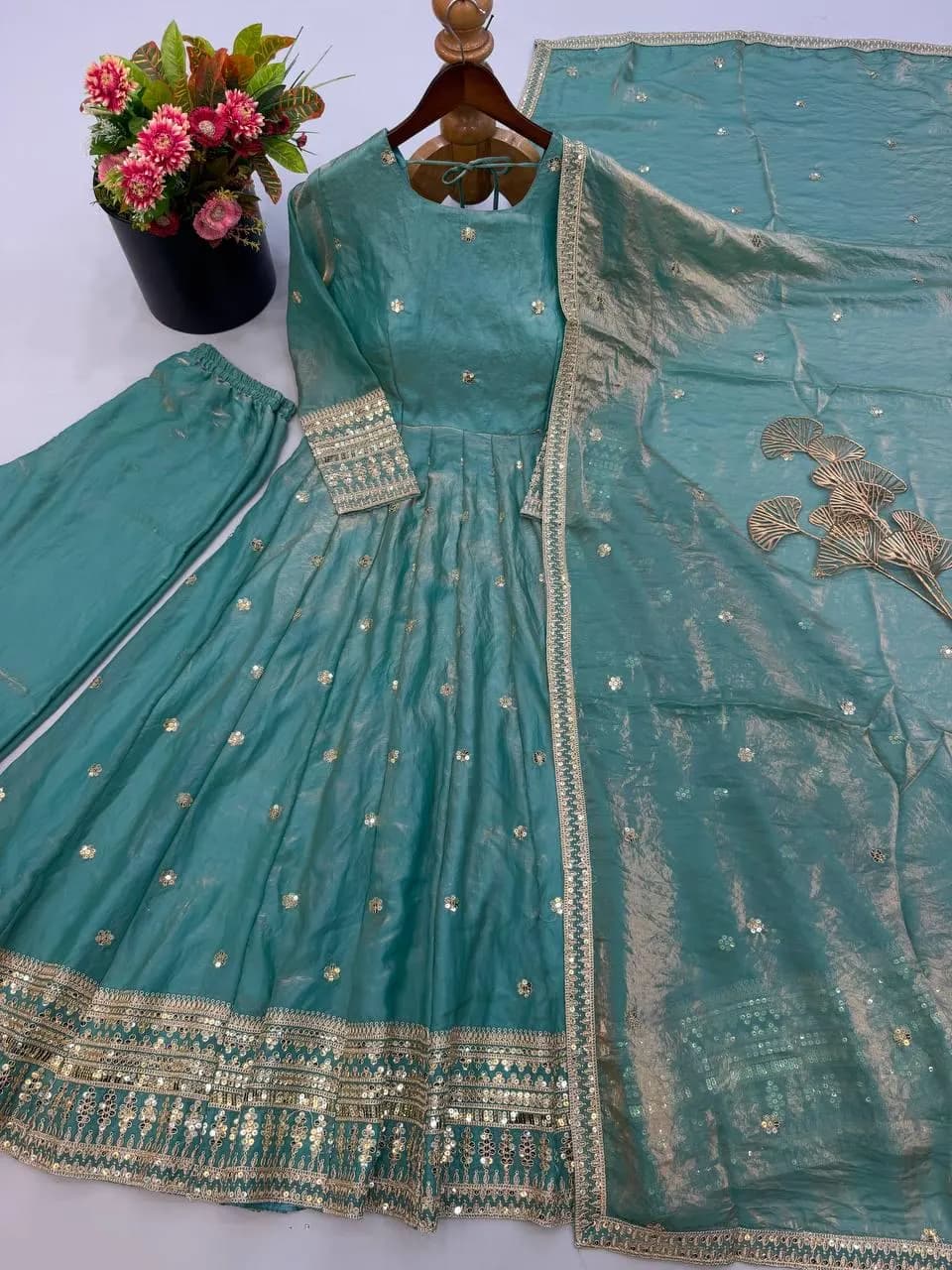 Teal Blue Anarkali Suit for Wedding Guest, Embroidered Georgette Gown, Indian Party Wear Dress, Pakistani Festive Long Frock with Dupatta - image 4