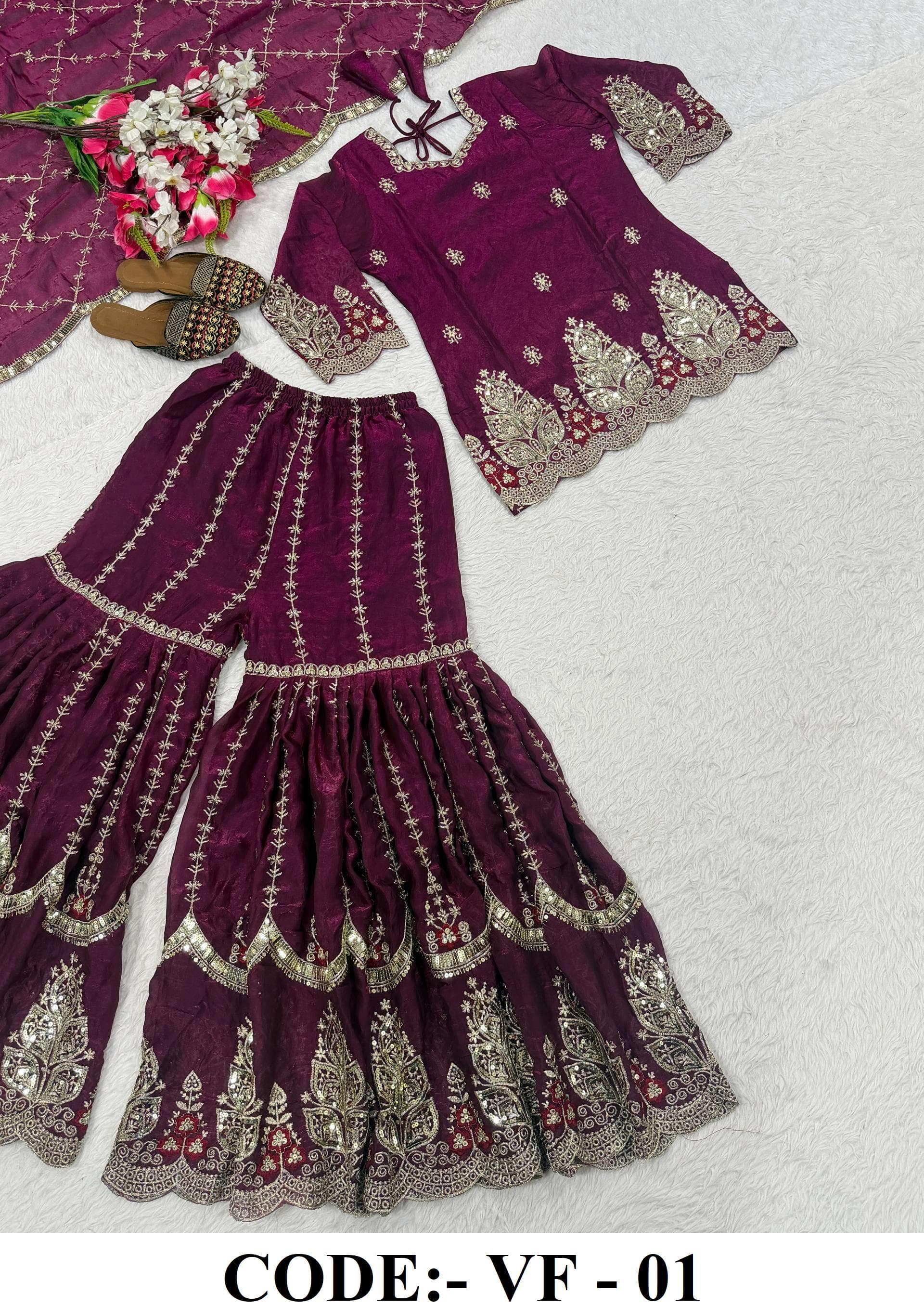 Purple Sharara Suit for Women, Designer Embroidered Kurta Sharara Set, Pakistani Salwar Kameez, Indian Wedding Wear Party Dress - image 4