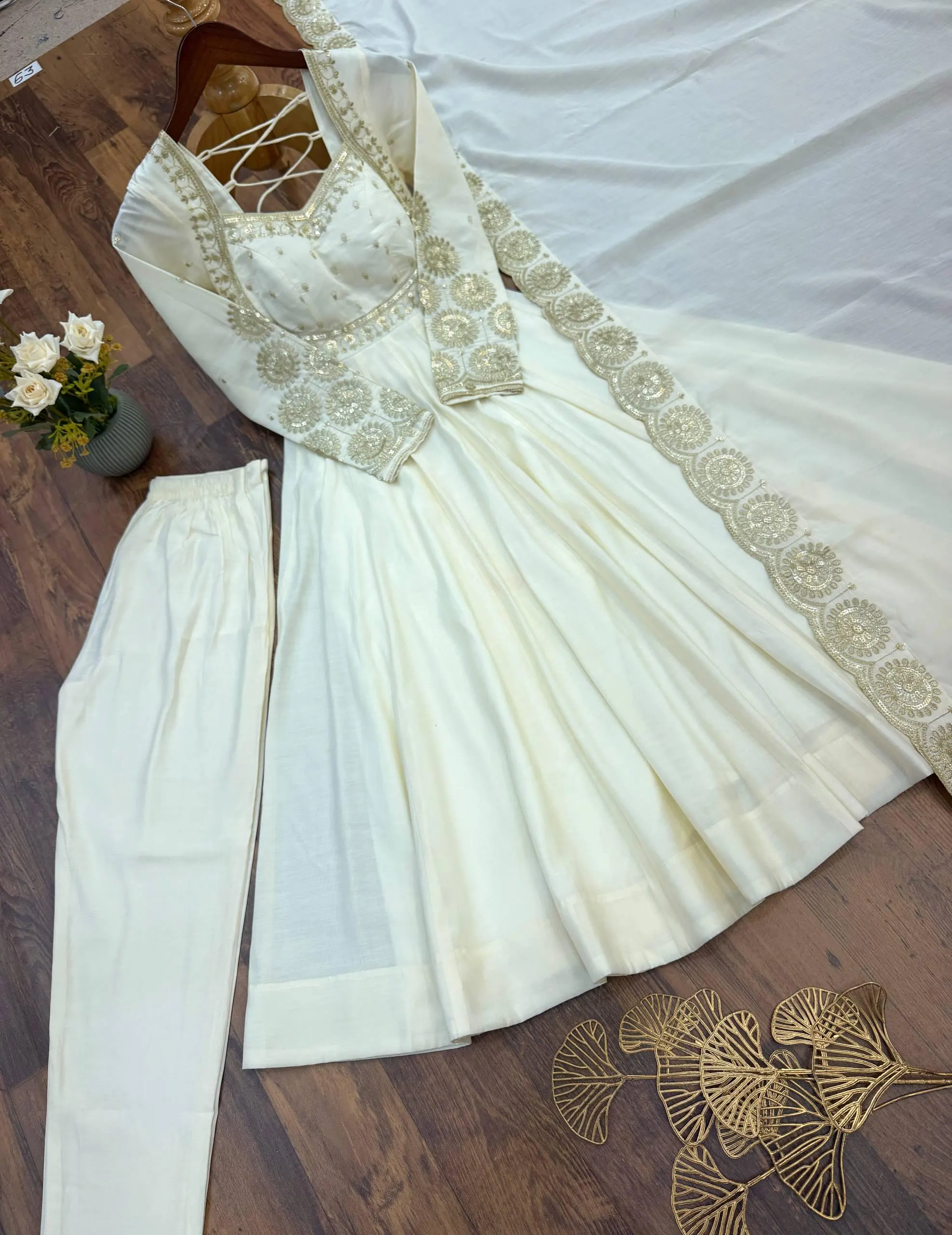 Ivory Anarkali Gown for Women, Embroidered Indian Dress with Dupatta, Wedding Guest Dress, Ethnic Party Wear, Festive Anarkali Suit - image 5