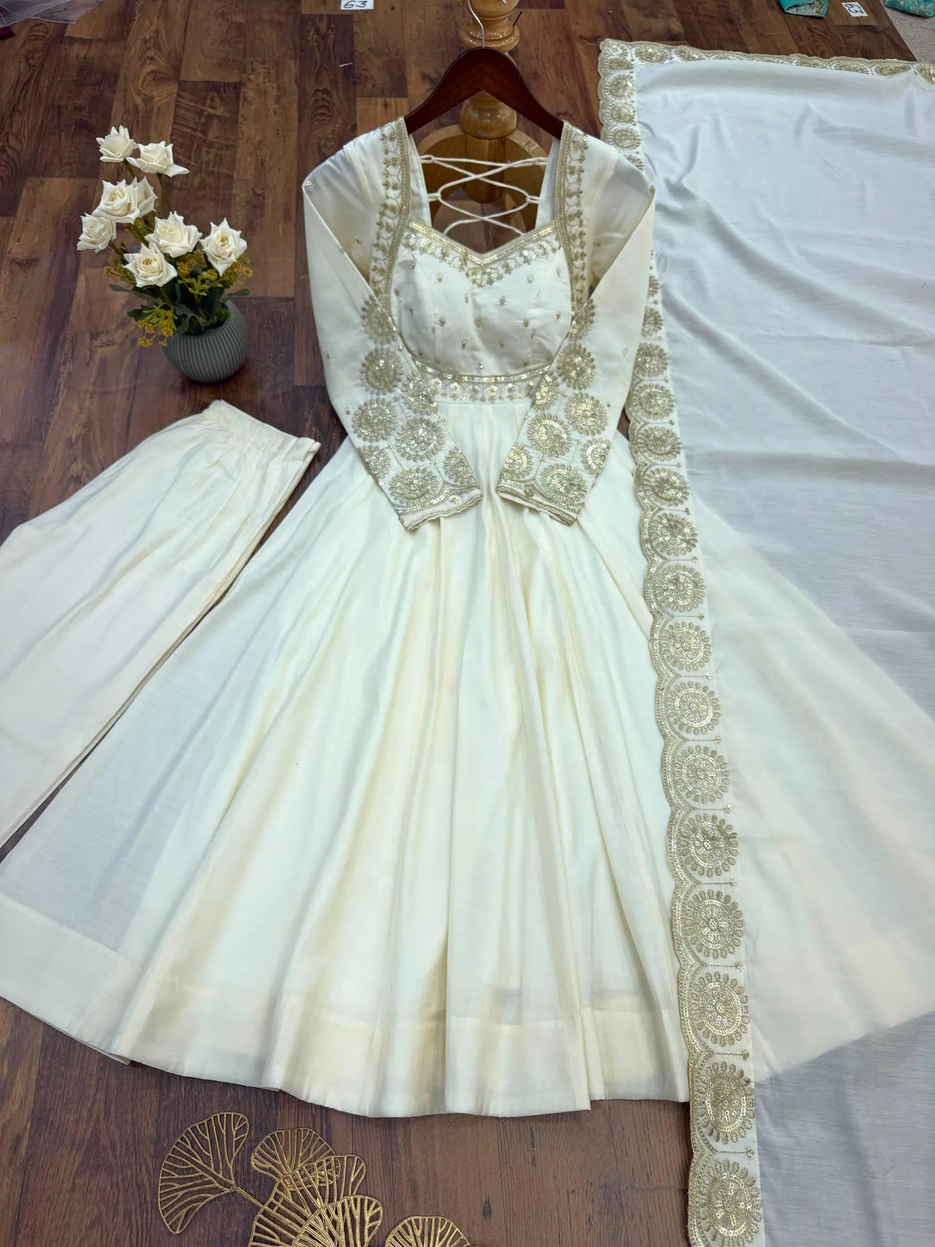 Ivory Anarkali Gown for Women, Embroidered Indian Dress with Dupatta, Wedding Guest Dress, Ethnic Party Wear, Festive Anarkali Suit - image 4