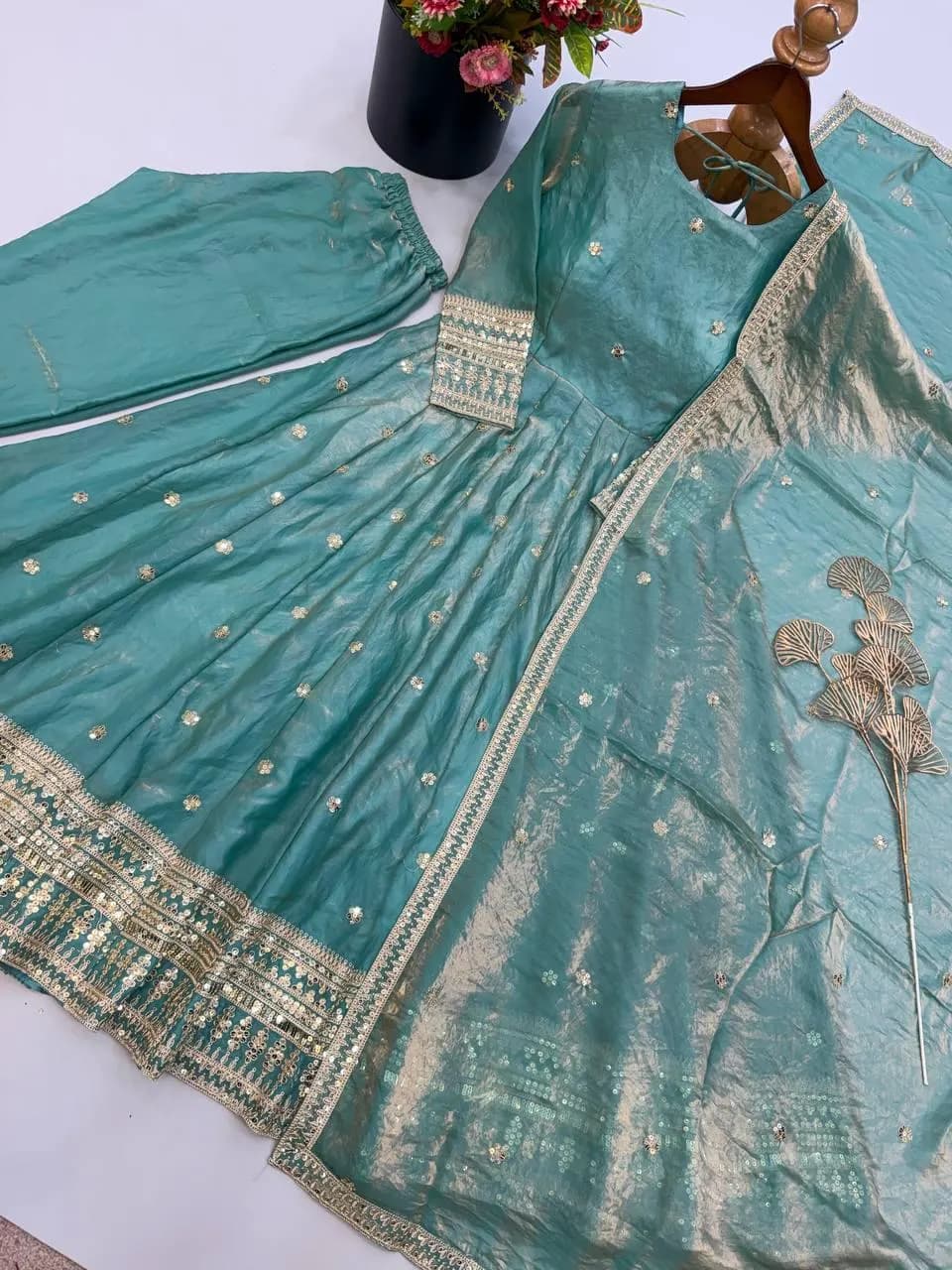Teal Blue Anarkali Suit for Wedding Guest, Embroidered Georgette Gown, Indian Party Wear Dress, Pakistani Festive Long Frock with Dupatta - image 5