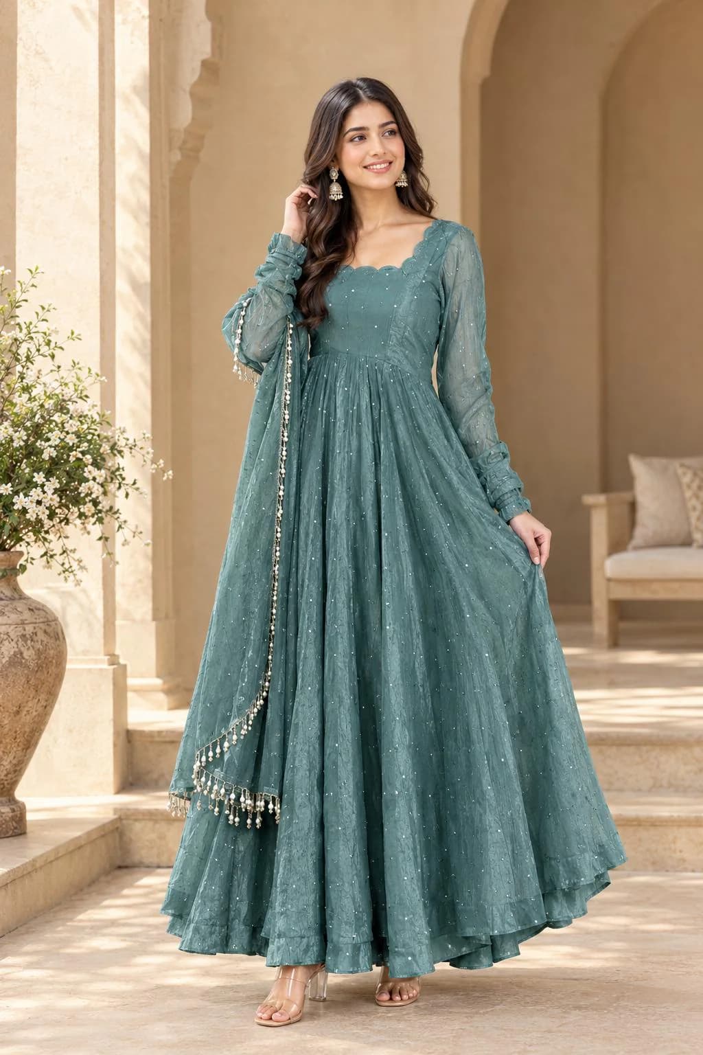 Teal Anarkali Dress with Dupatta, Indian Anarkali Suit, Pakistani Dress, Festive Wear, Wedding Guest Outfit
