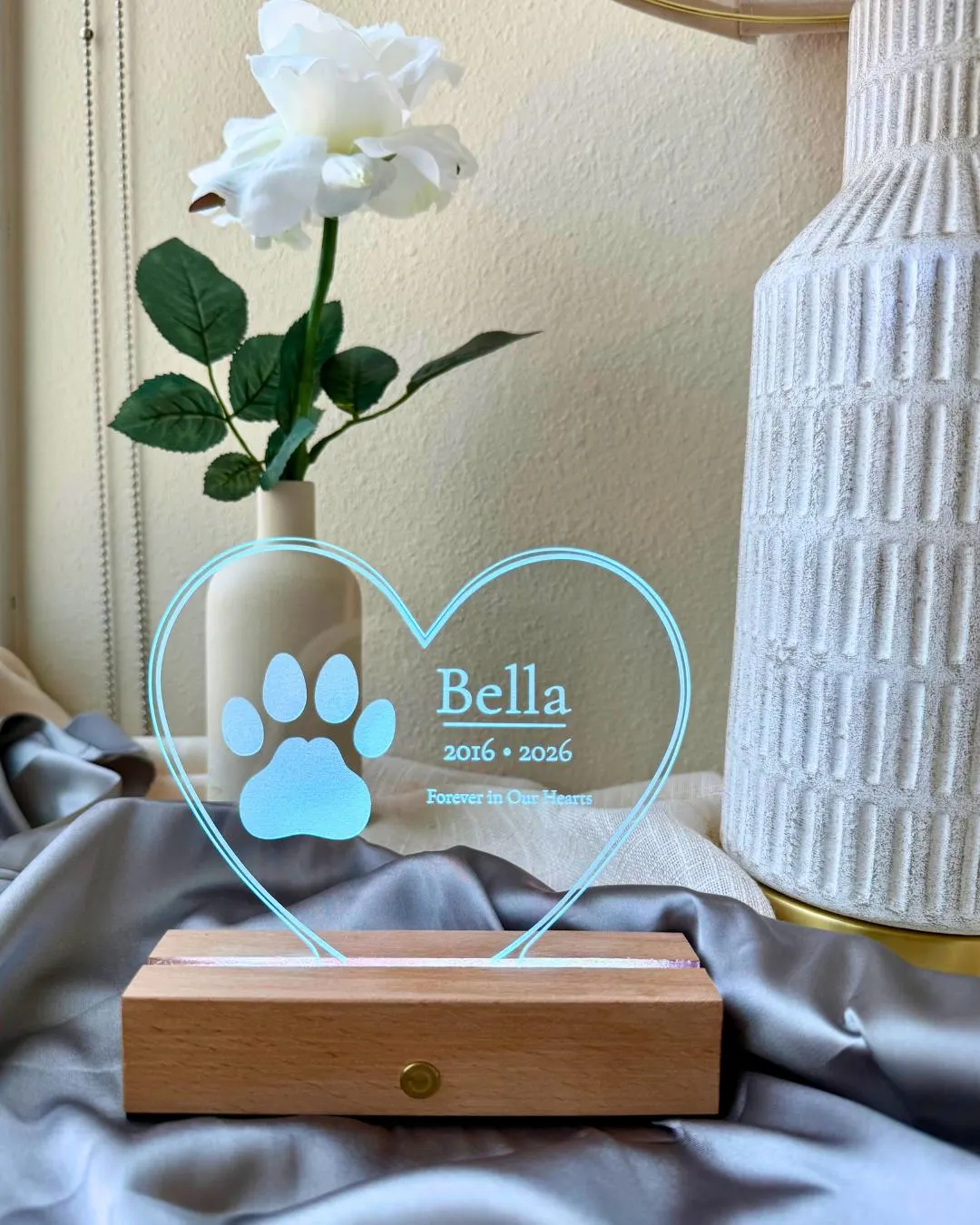 Personalized Pet Memorial Heart Light, Custom Dog Cat Keepsake, Engraved Acrylic Night Light - image 4