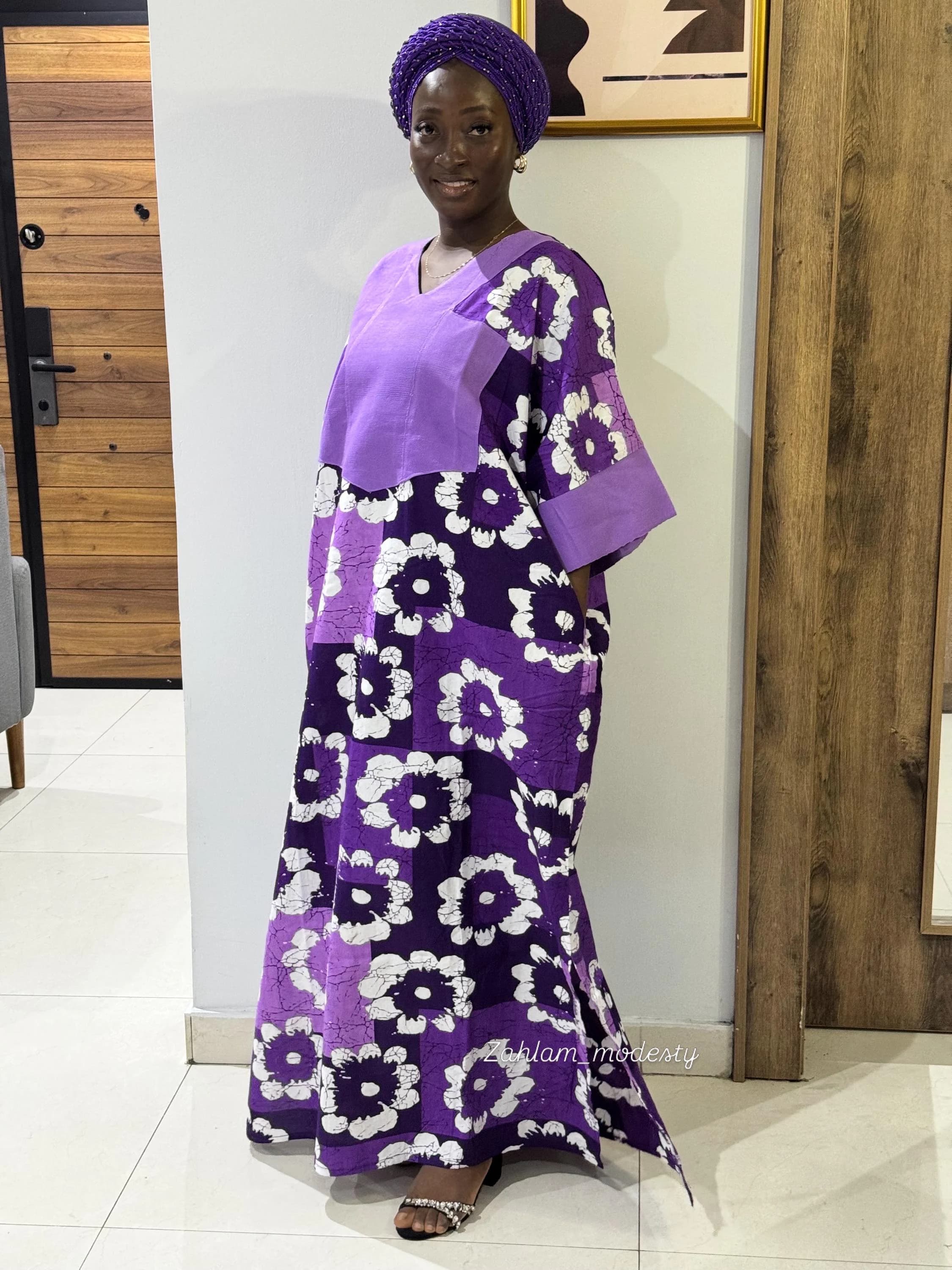 Purple Ankara Bubu Dress with Aso Oke | Authentic African Maxi Gown - image 3