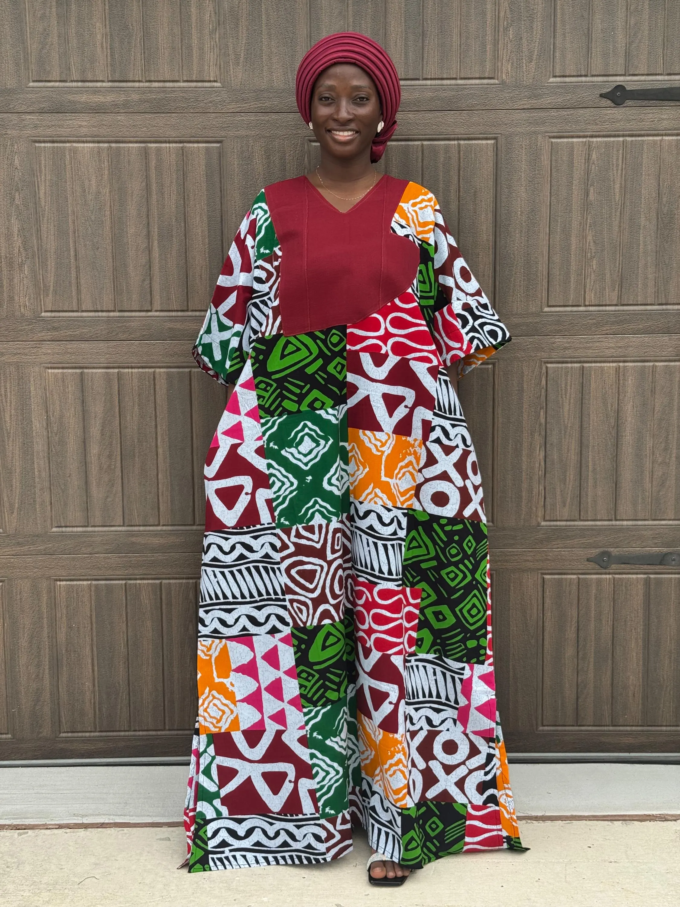 Handmade Ankara Bubu Dress | Aso Oke Accents, Modest Kaftan Gown