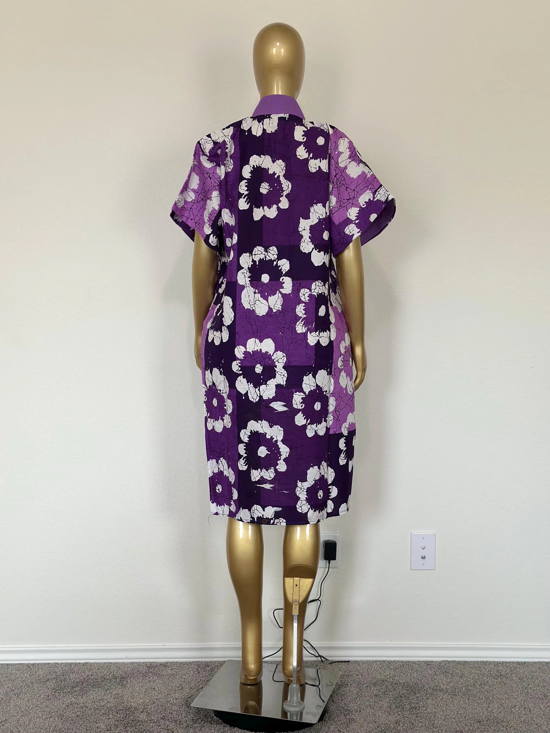 Ankara Bubu Dress | Aso Oke Accent Maxi Gown | Purple African Print Cotton Clothing - image 3