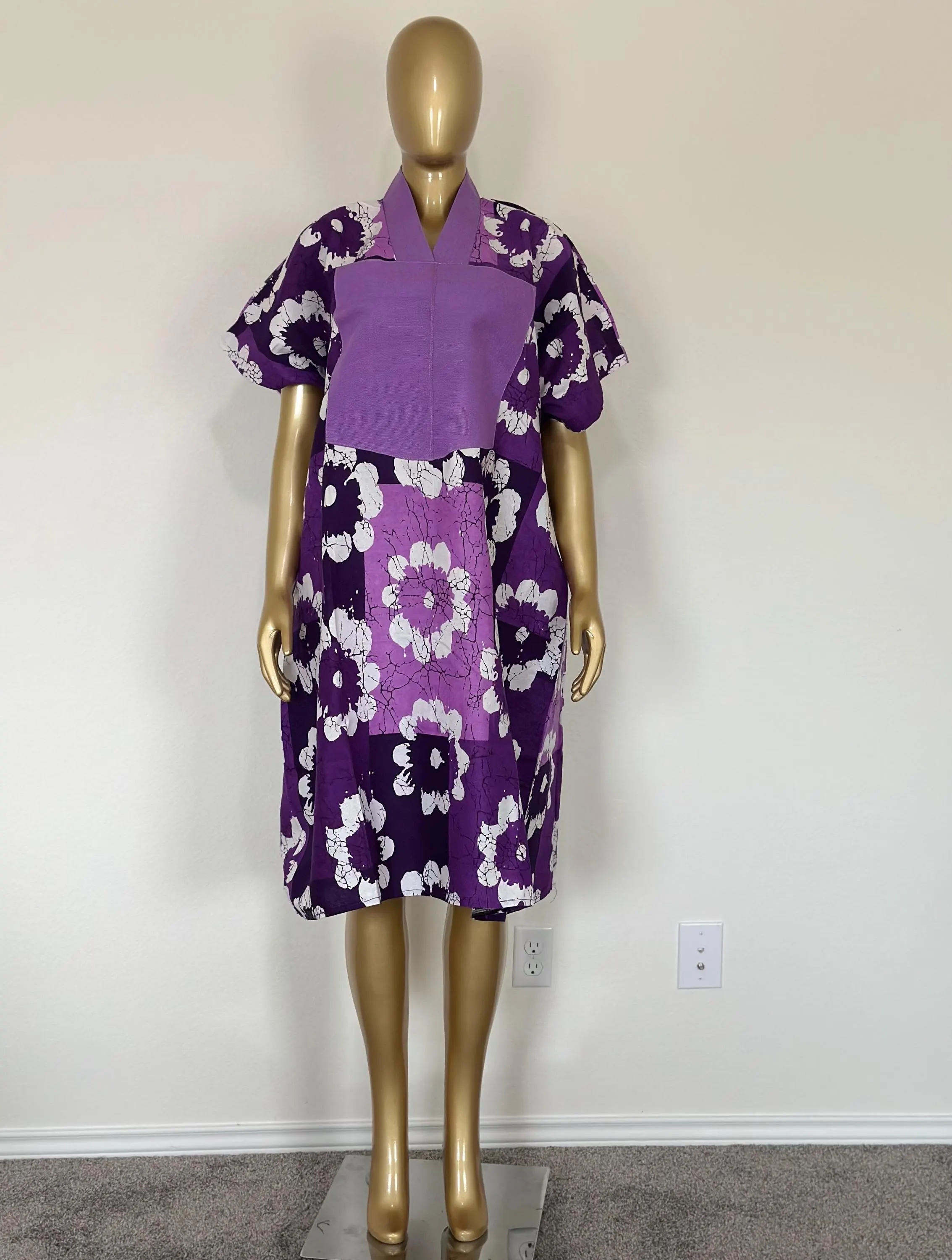 Ankara Bubu Dress | Aso Oke Accent Maxi Gown | Purple African Print Cotton Clothing
