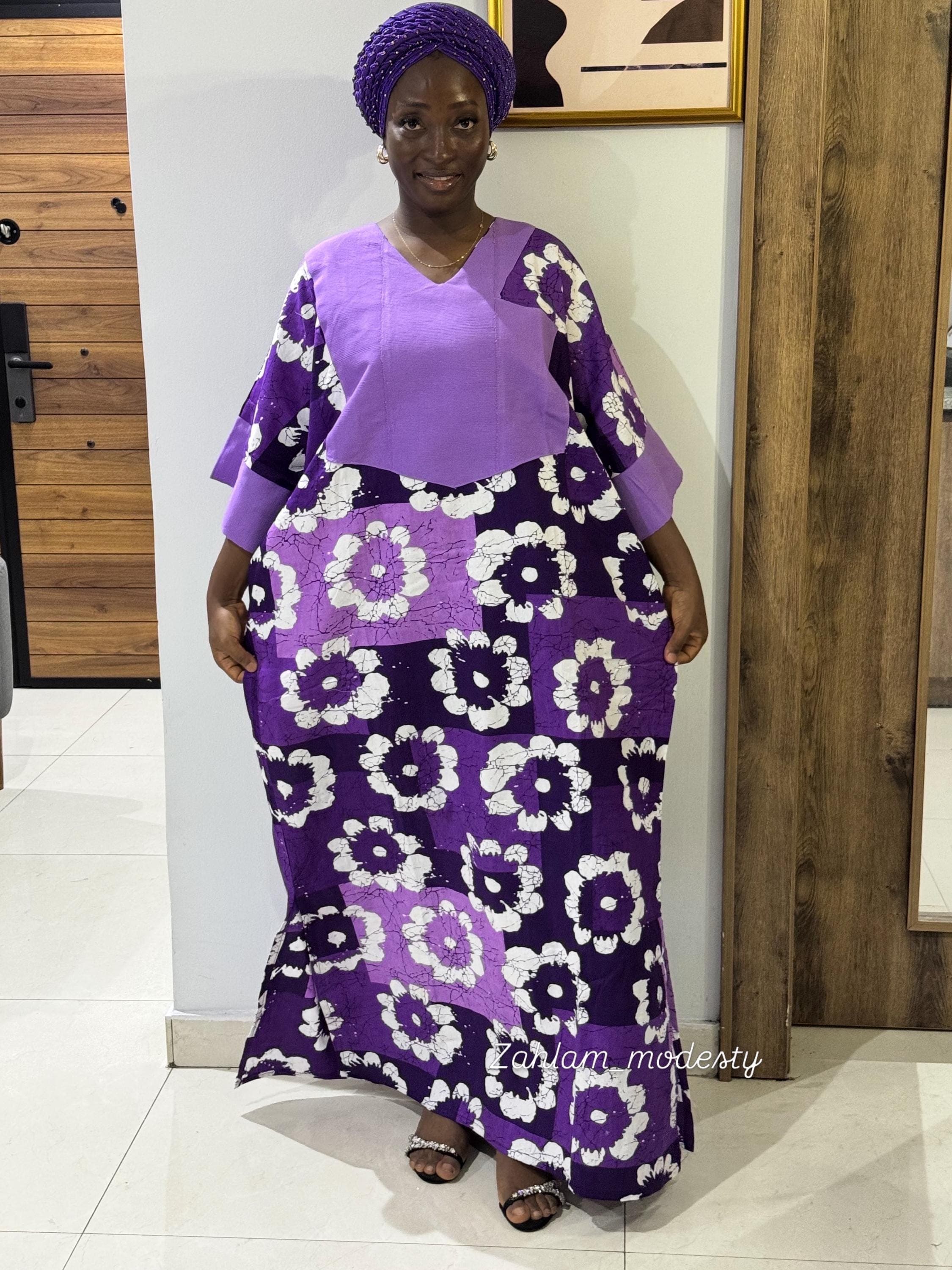 Purple Ankara Bubu Dress with Aso Oke | Authentic African Maxi Gown - image 4