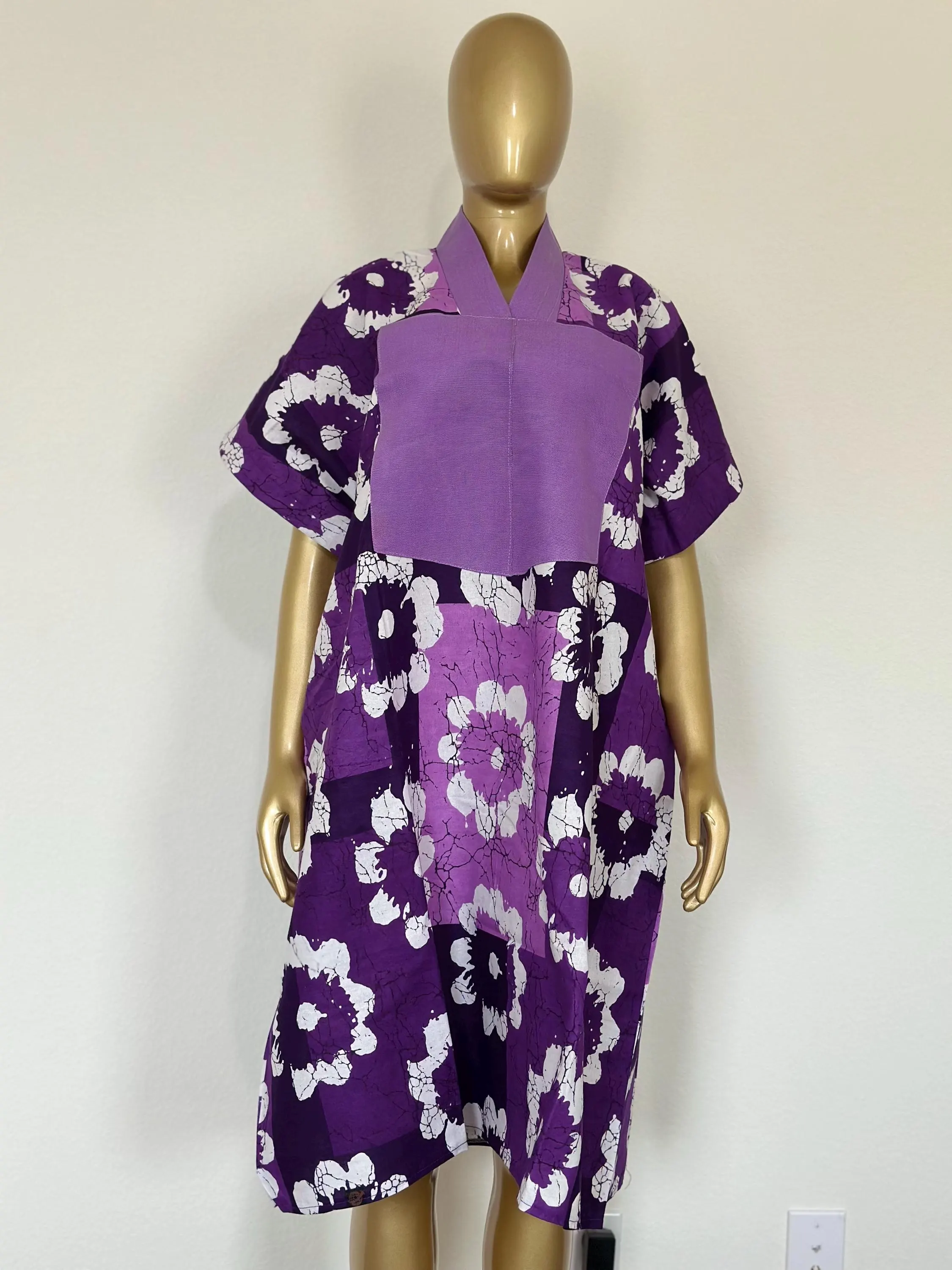 Ankara Bubu Dress | Aso Oke Accent Maxi Gown | Purple African Print Cotton Clothing - image 4