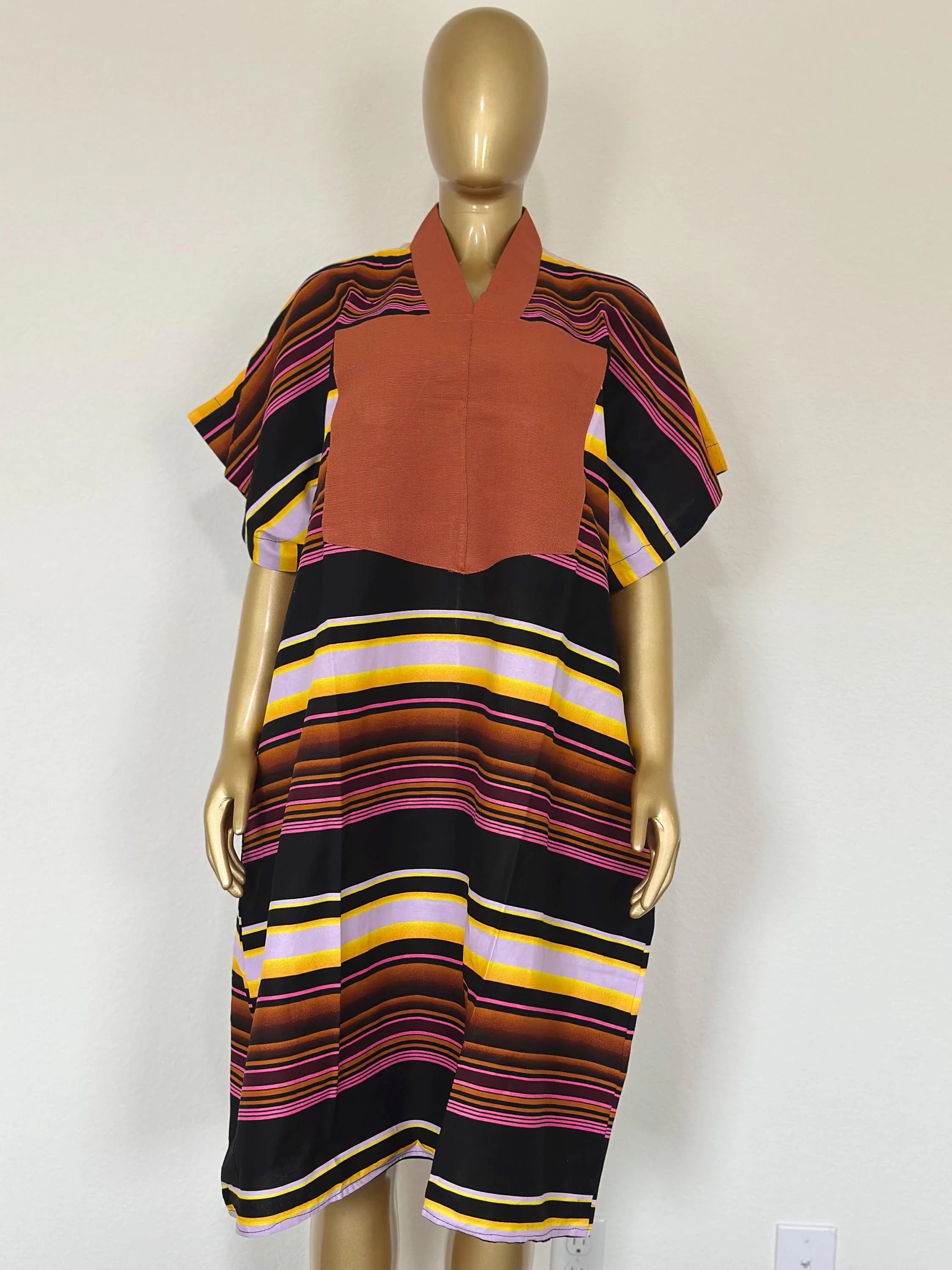 Ankara Bubu Dress | Orange Aso Oke Trim African Wax Print Gown