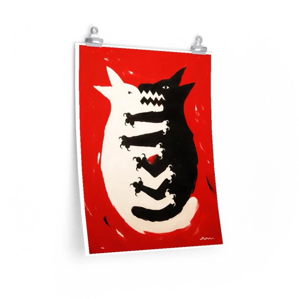 Dog Poster, Black Dog White Dog Fight Print - image 3