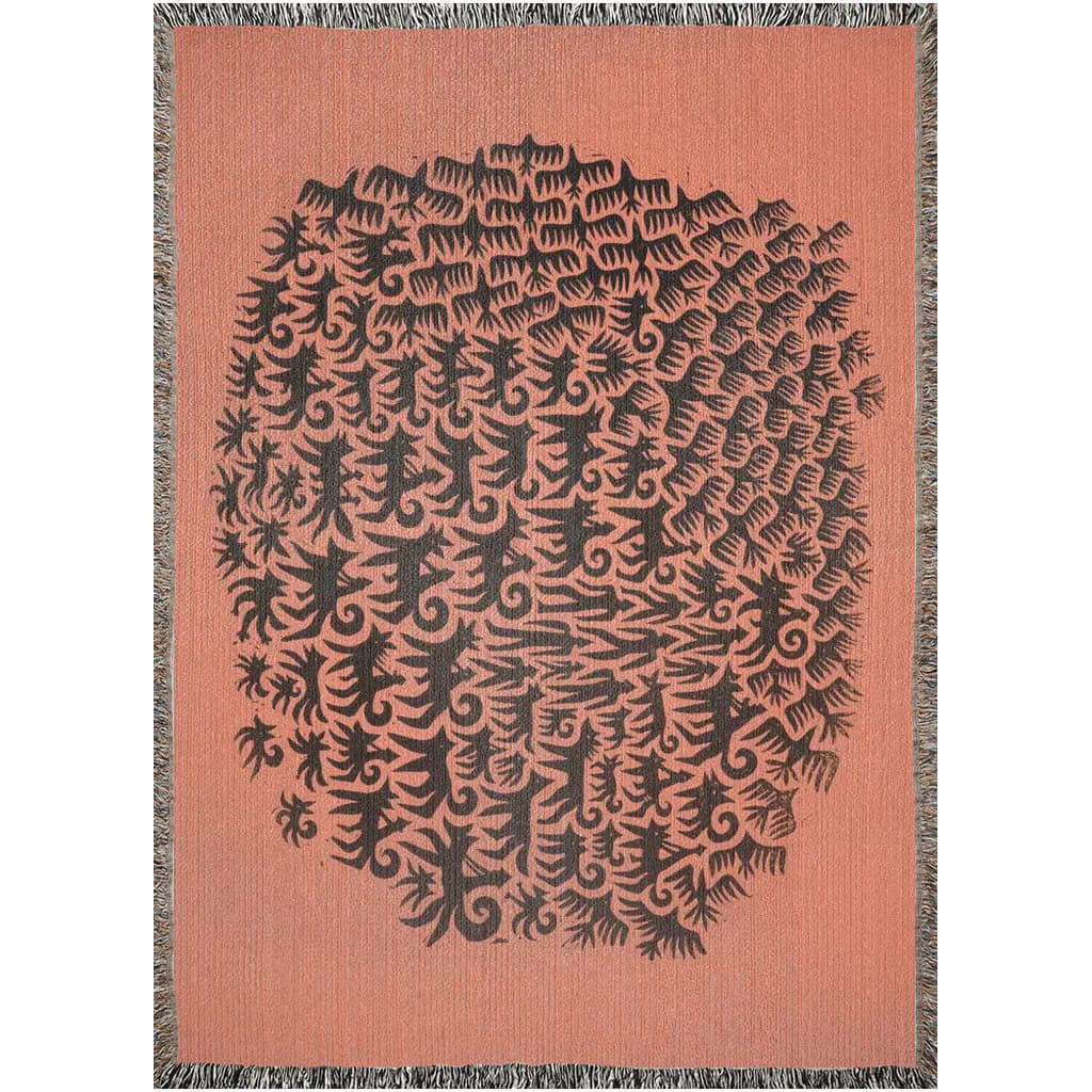 Woven Throw Blanket Orange Cotton Tribe Art, Woven Wall Tapestry