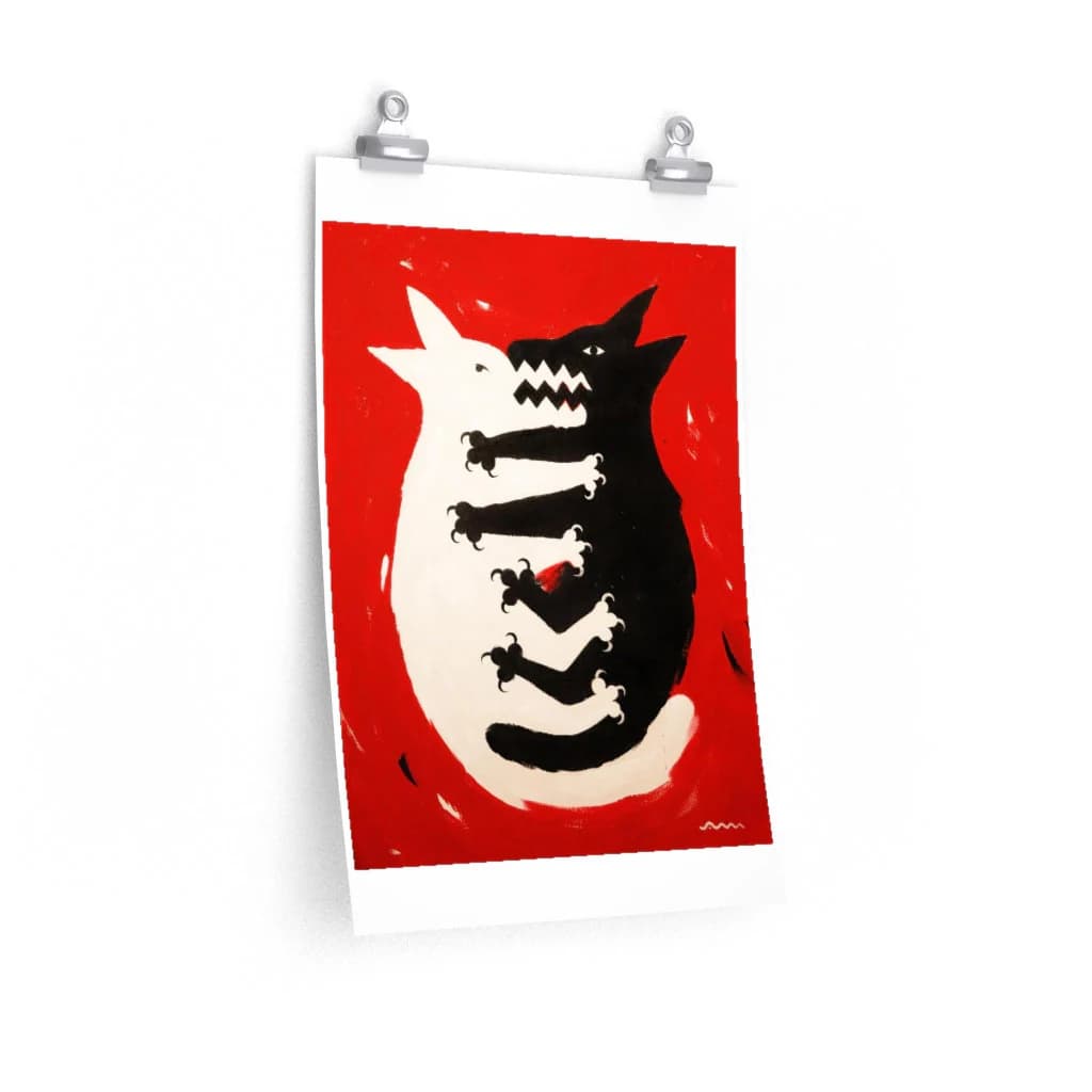 Dog Poster, Black Dog White Dog Fight Print