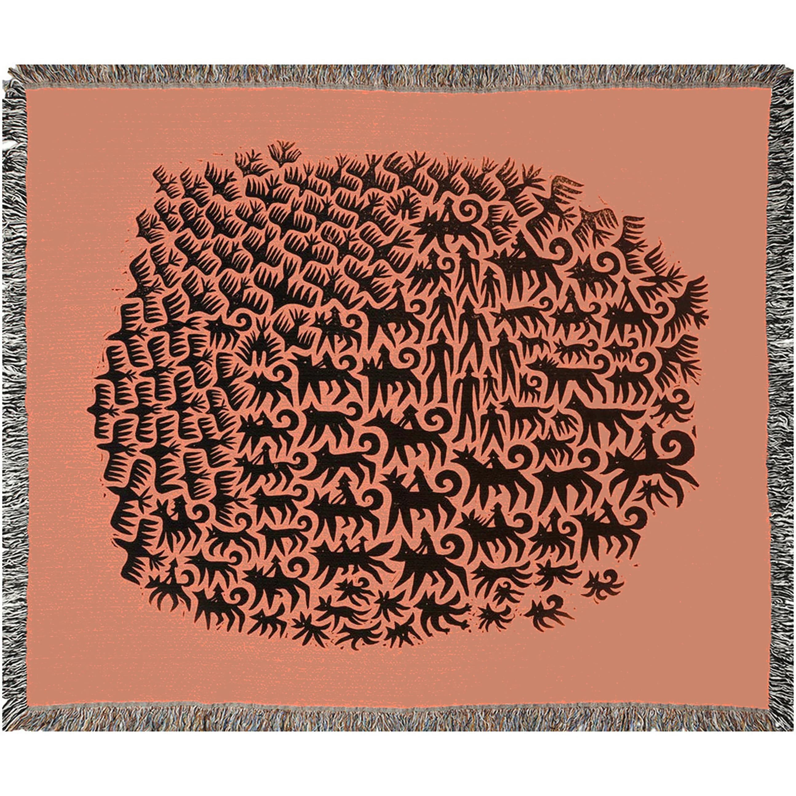 Woven Throw Blanket Orange Cotton Tribe Art, Woven Wall Tapestry - image 4