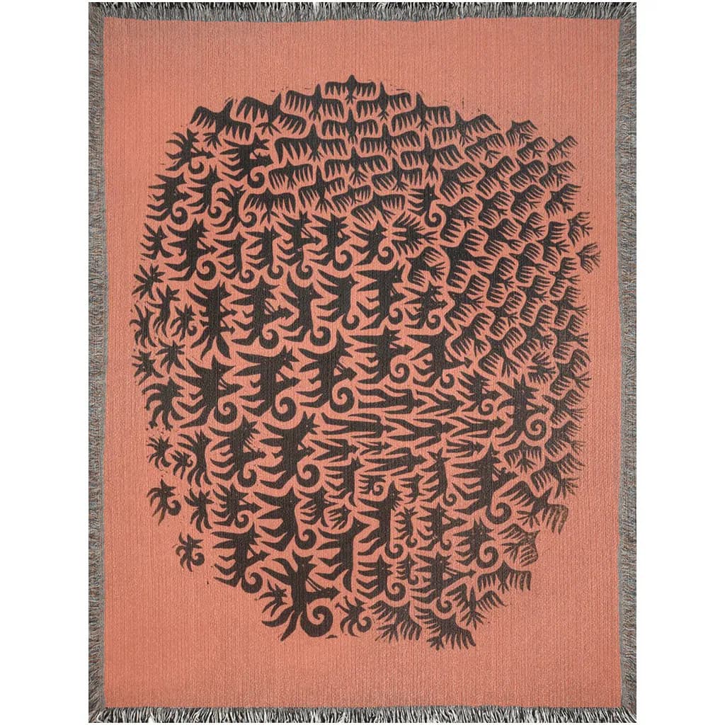 Woven Throw Blanket Orange Cotton Tribe Art, Woven Wall Tapestry - image 3