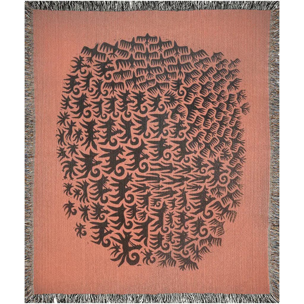 Woven Throw Blanket Orange Cotton Tribe Art, Woven Wall Tapestry - image 2