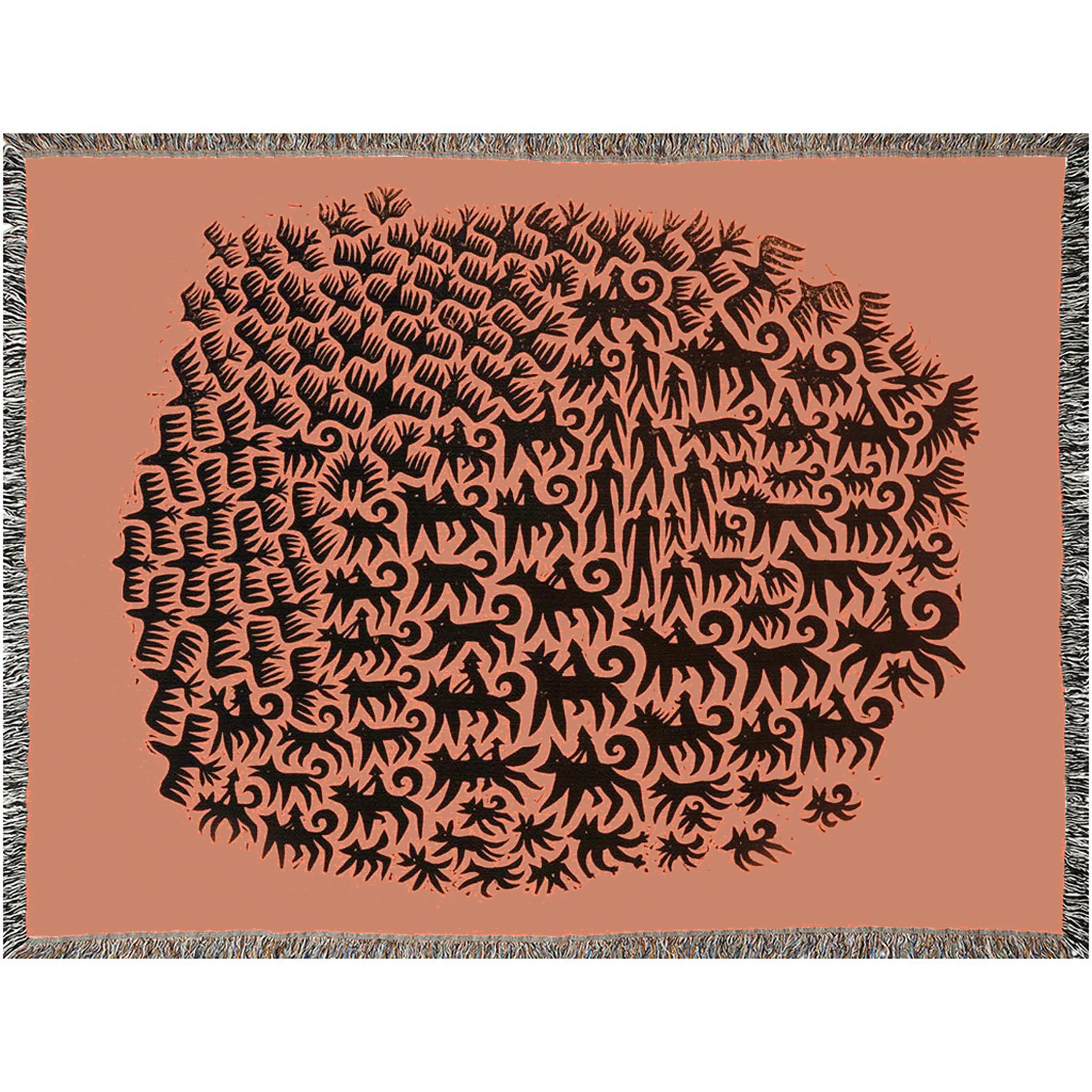 Woven Throw Blanket Orange Cotton Tribe Art, Woven Wall Tapestry - image 5