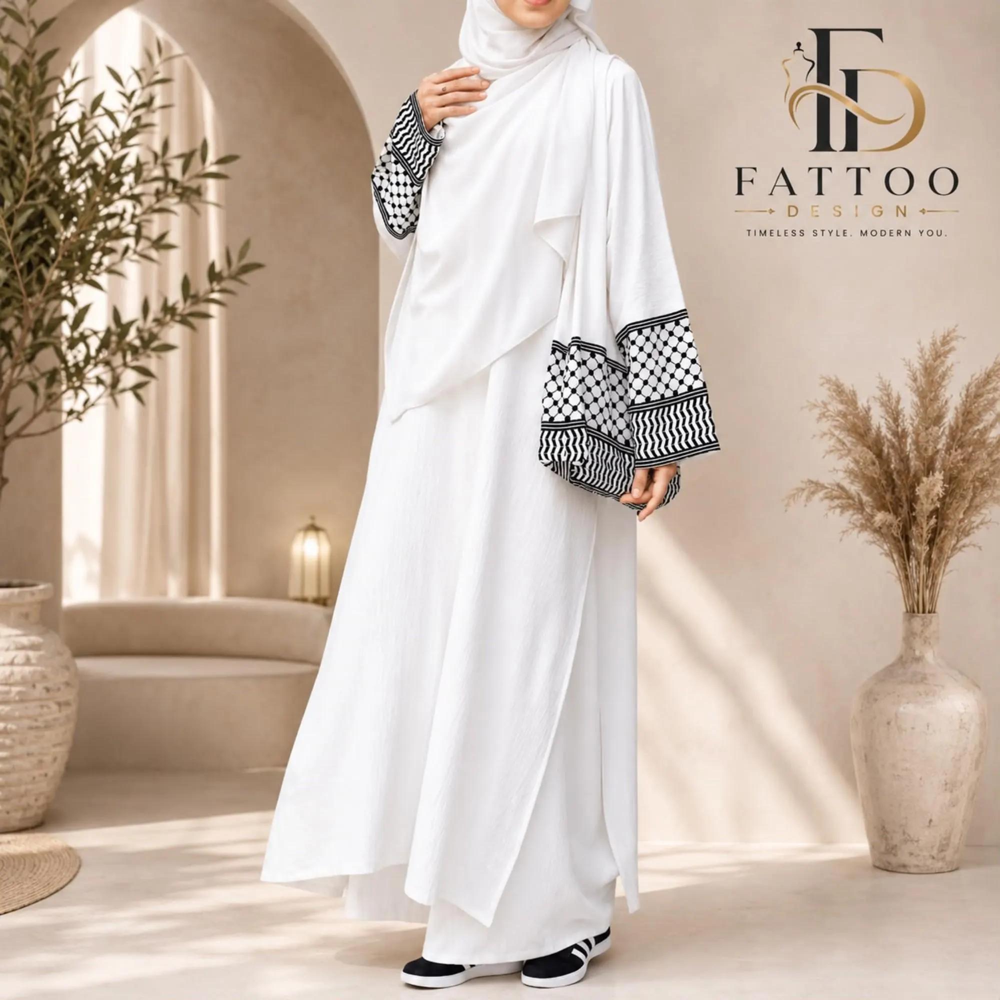 Cotton Linen Abaya Coord Set, Oversized Tunic, Wide Leg Pants, Modest Islamic Outfit - image 3