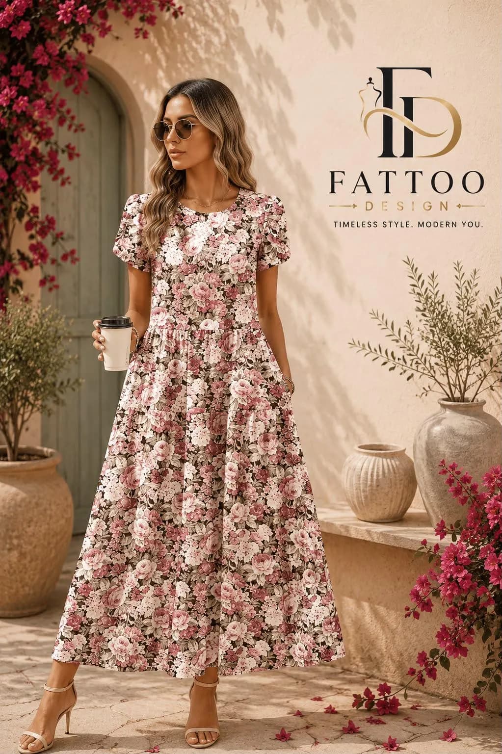 Floral Print A-Line Maxi Dress, Short Sleeve Tiered Skirt, Summer Vacation Style