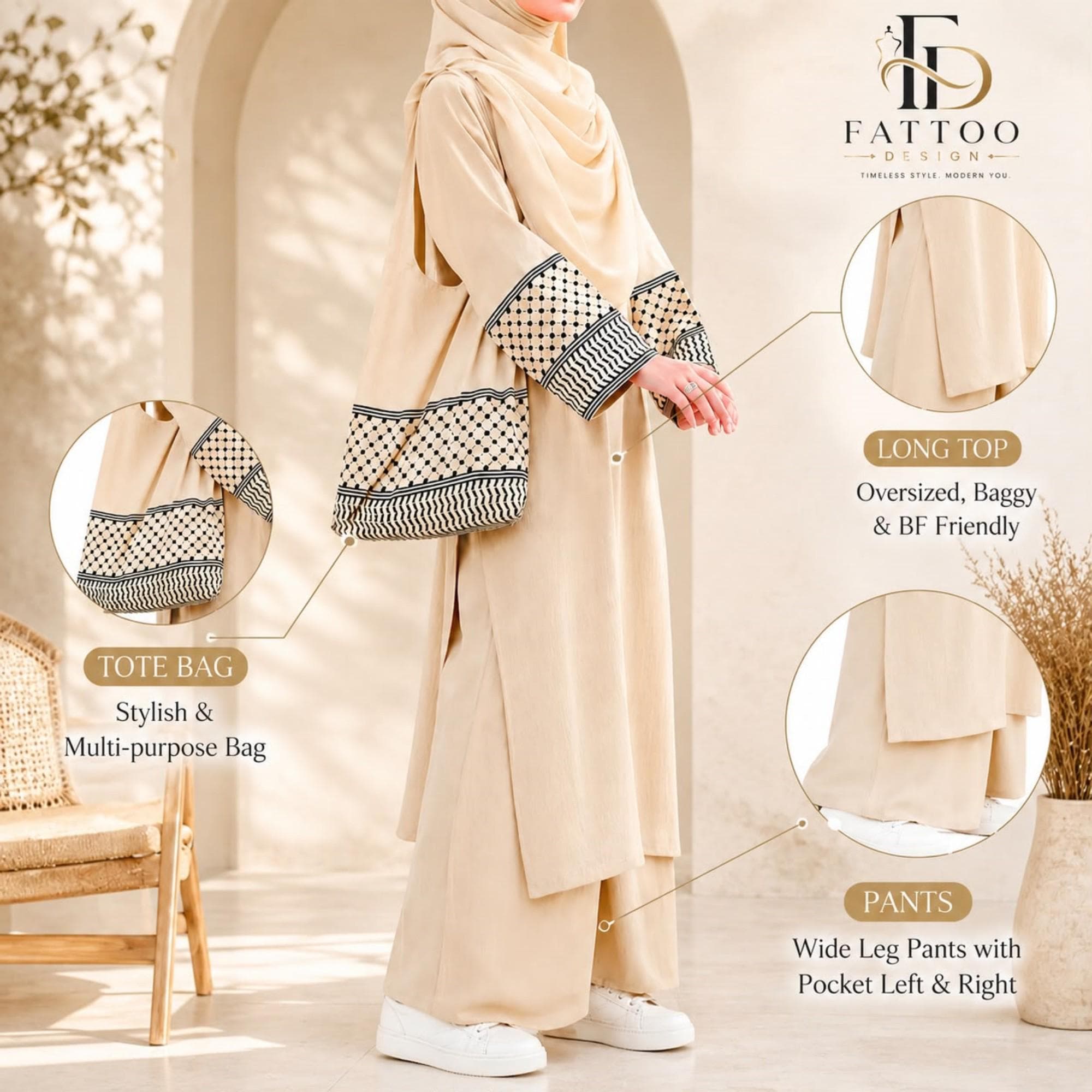 Cotton Linen Abaya Coord Set, Oversized Tunic, Wide Leg Pants, Modest Islamic Outfit - image 5