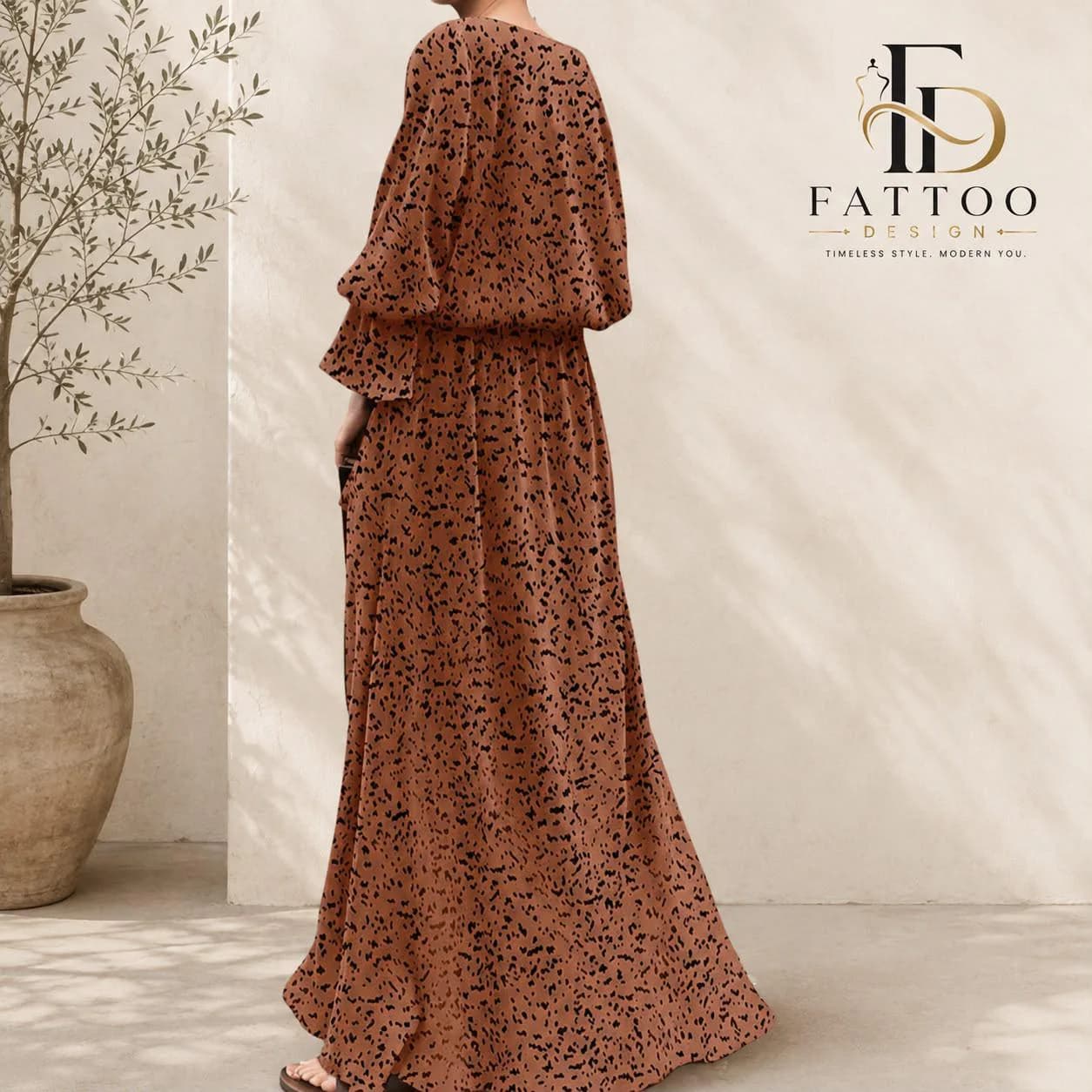 Chiffon Maxi Dress, Long Sleeve, Loose Fit, Minimalist Print, Elegant Flowy Outfit, Casual Wear - image 4